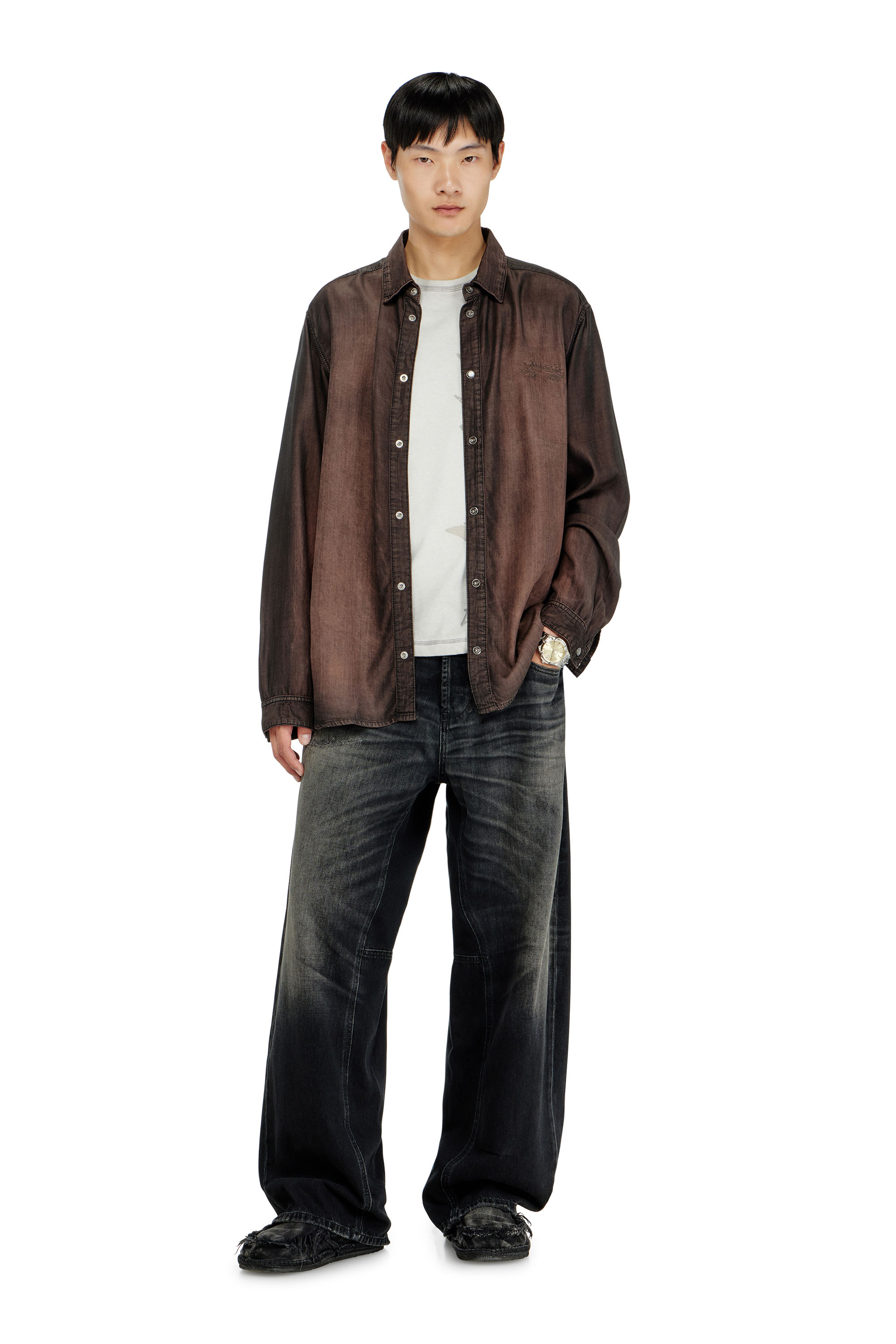 Diesel - T-RAWBISCO, Top smanicato con grafiche in rilievo Uomo in Grigio - 2