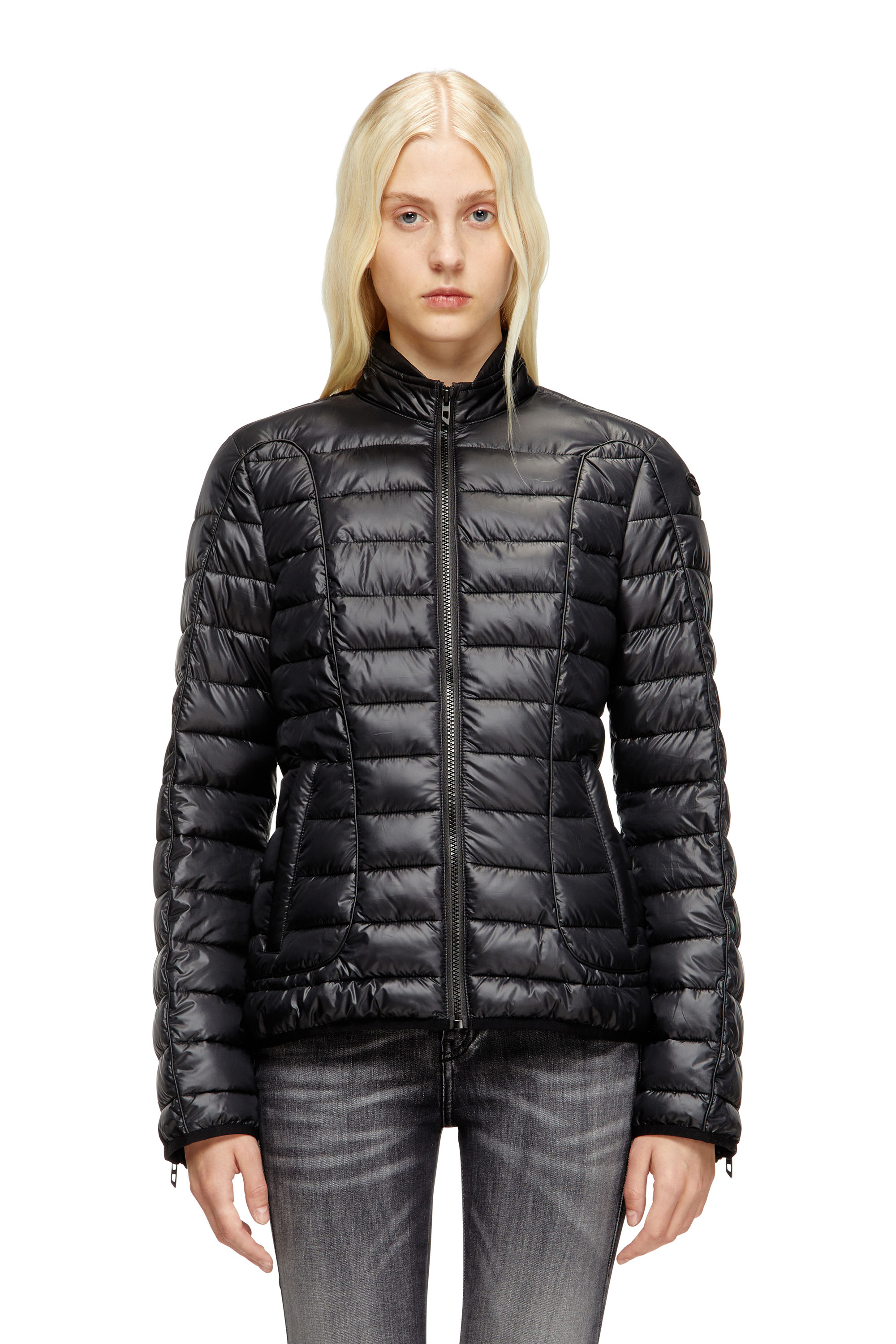 Diesel - W-PILOT-FEM, Giacca imbottita con dettagli biker Donna in Nero - 1