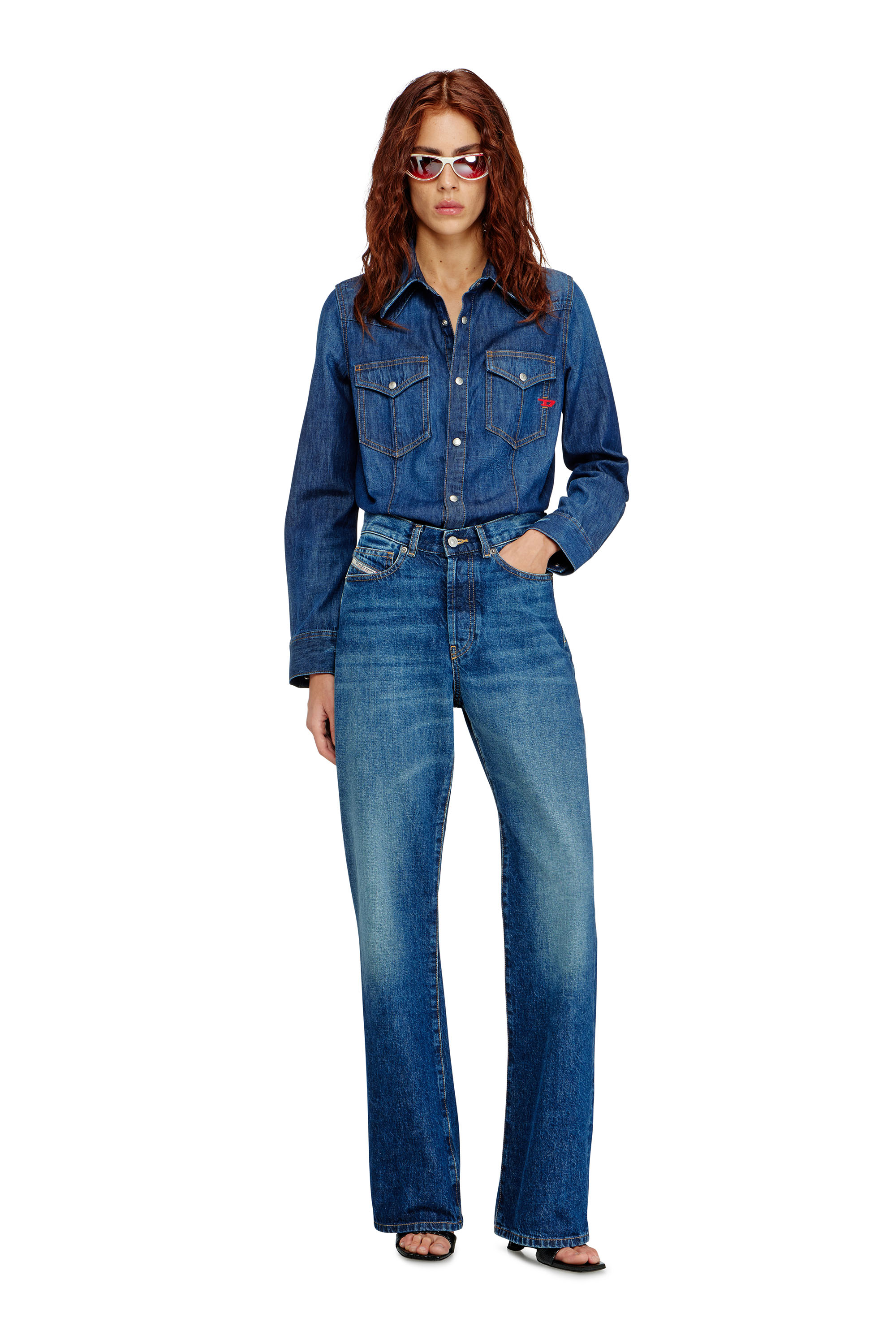 Diesel - DE-WAVES, Camicia western in denim a lavaggio pulito Donna in Blu - 1