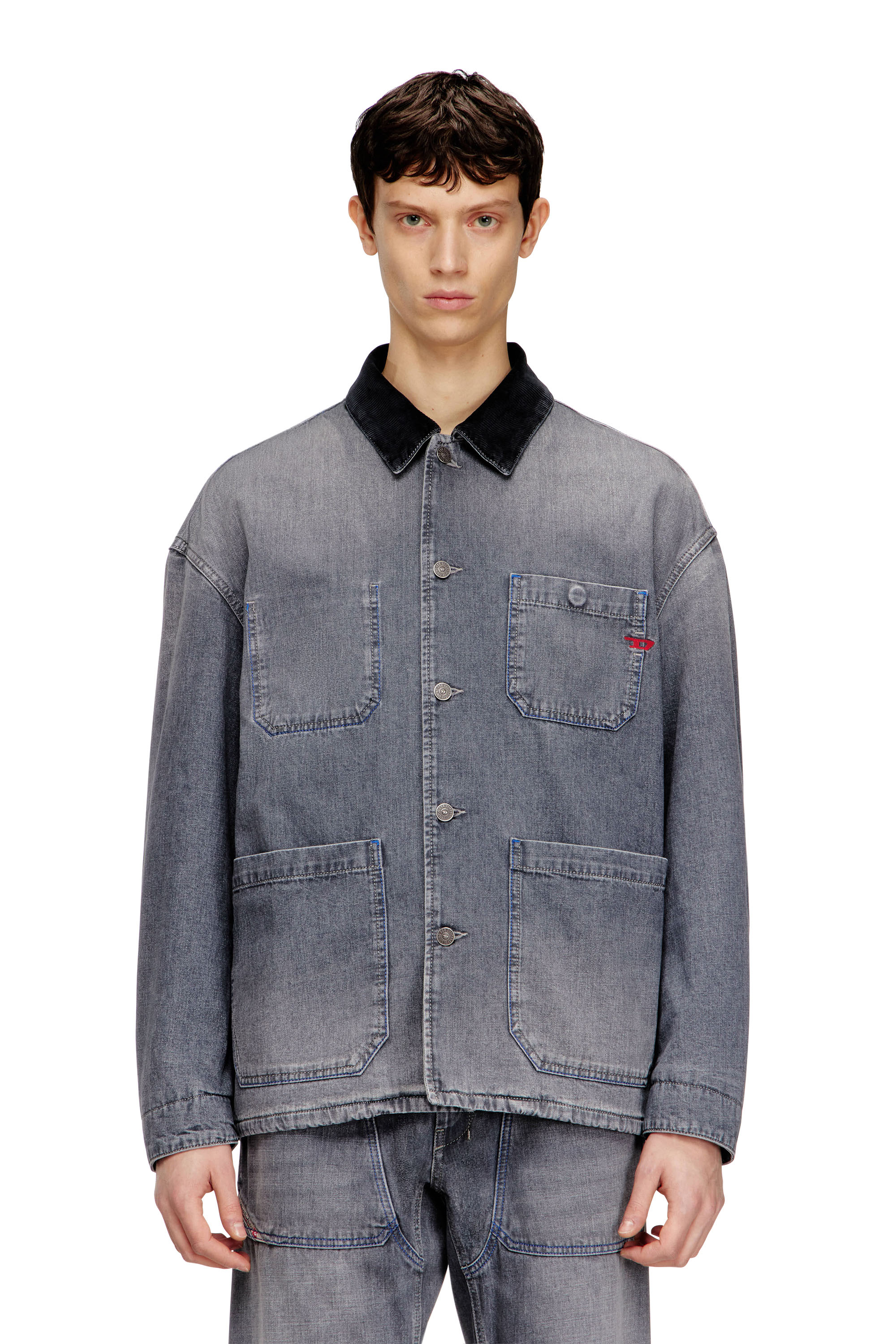 Diesel - D-STACK-U-L, Giacca in denim utility con colletto a contrasto Unisex in Grigio - 2