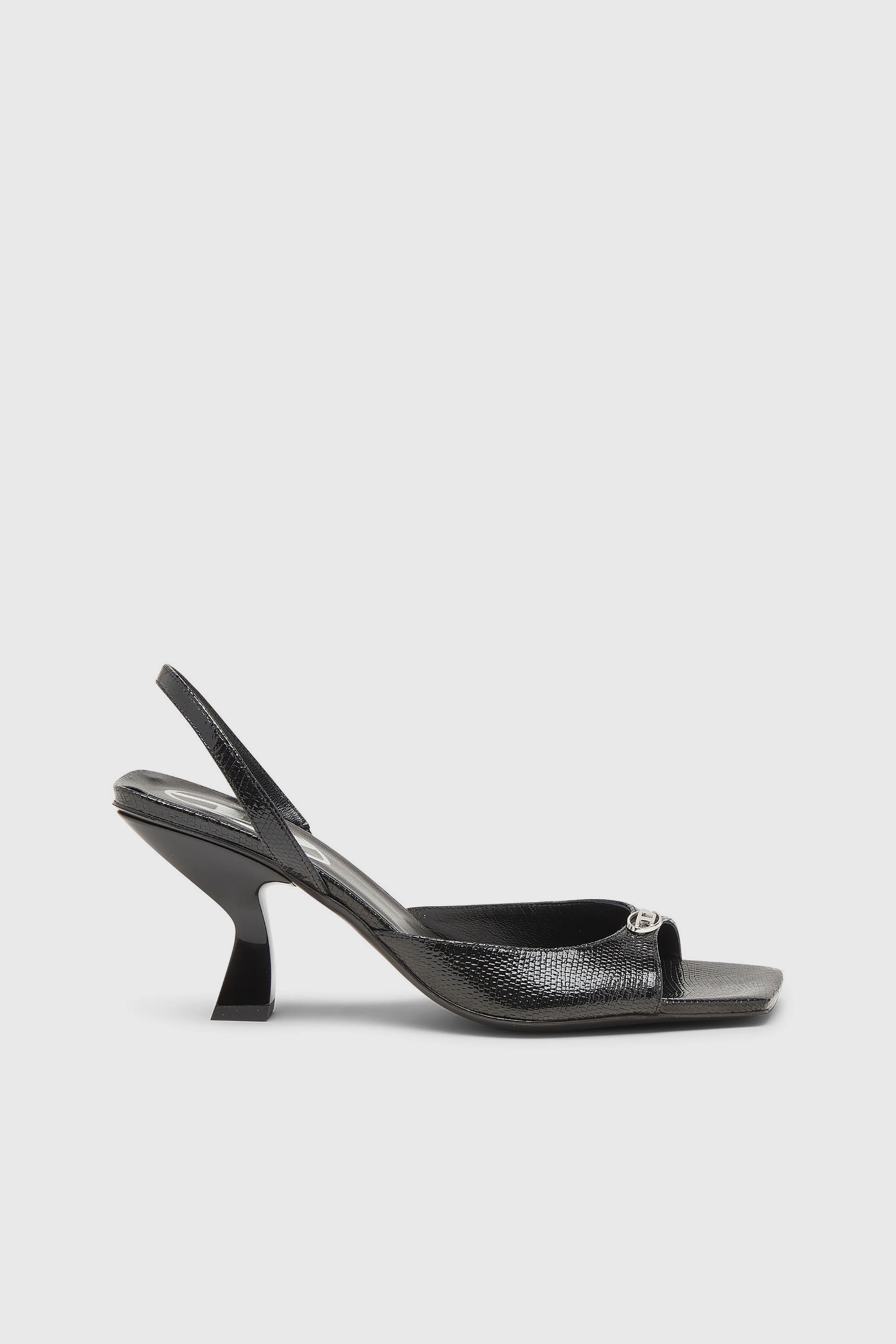 Diesel - D-AMBER 75 SANDAL, D-Amber-Sandali slingback in pelle stampa lizard Donna in Nero - 1