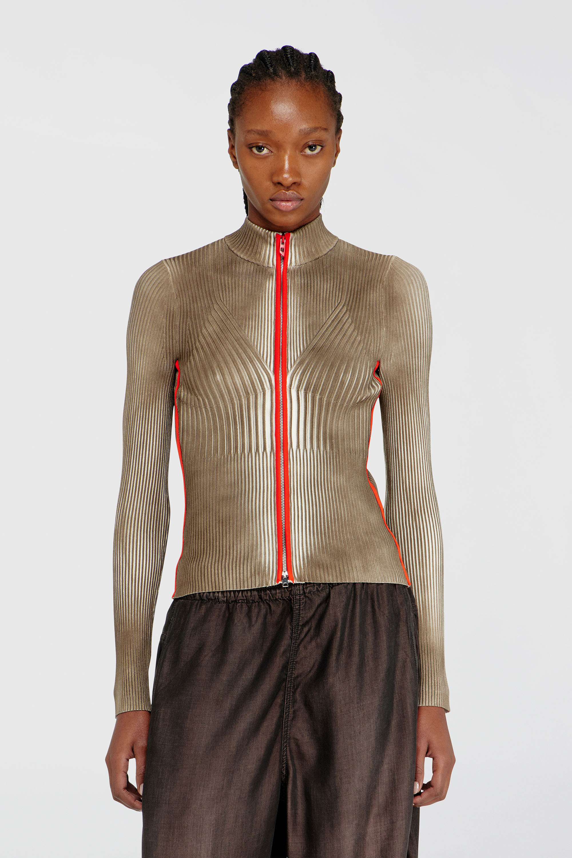 Diesel - M-SARMA, Cardigan a costine con zip e bande a contrasto Donna in Multicolor - 3