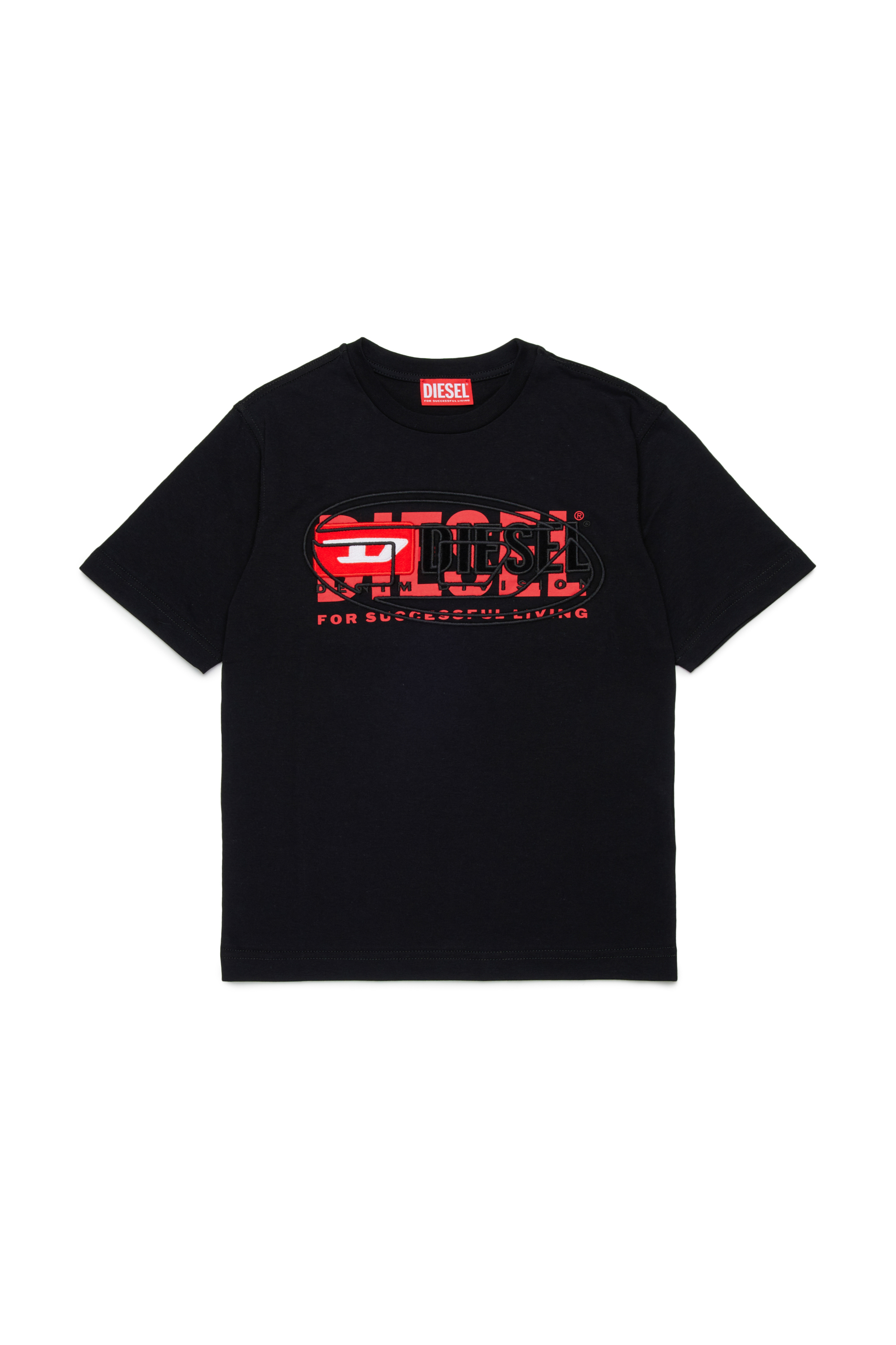 Diesel - TBOXT OVER, T-shirt con loghi a effetto sovrapposto Uomo in Nero - 1