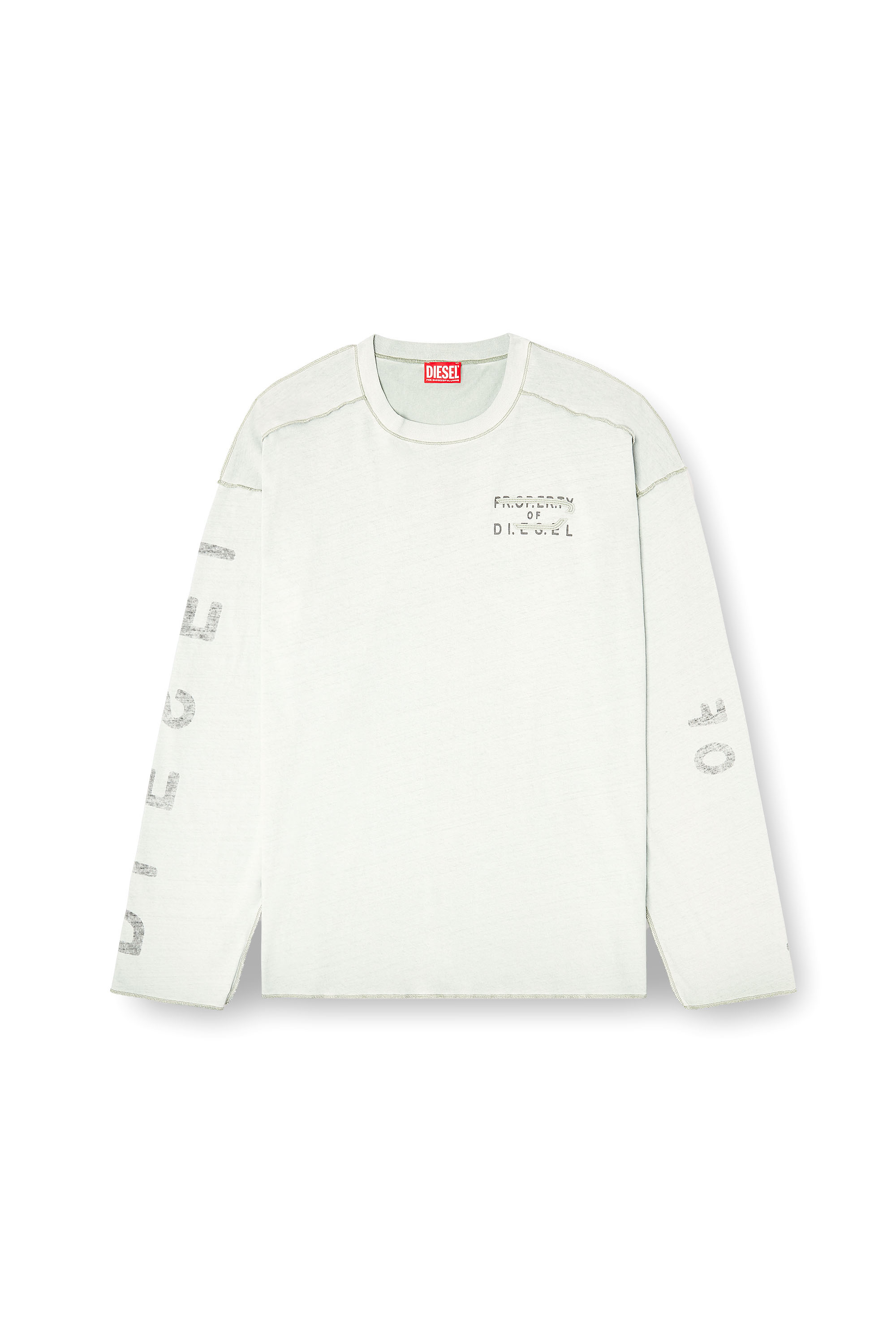 Diesel - T-LOOK-LS, T-shirt a maniche lunghe rilassata con maniche stampate Uomo in Grigio - 2