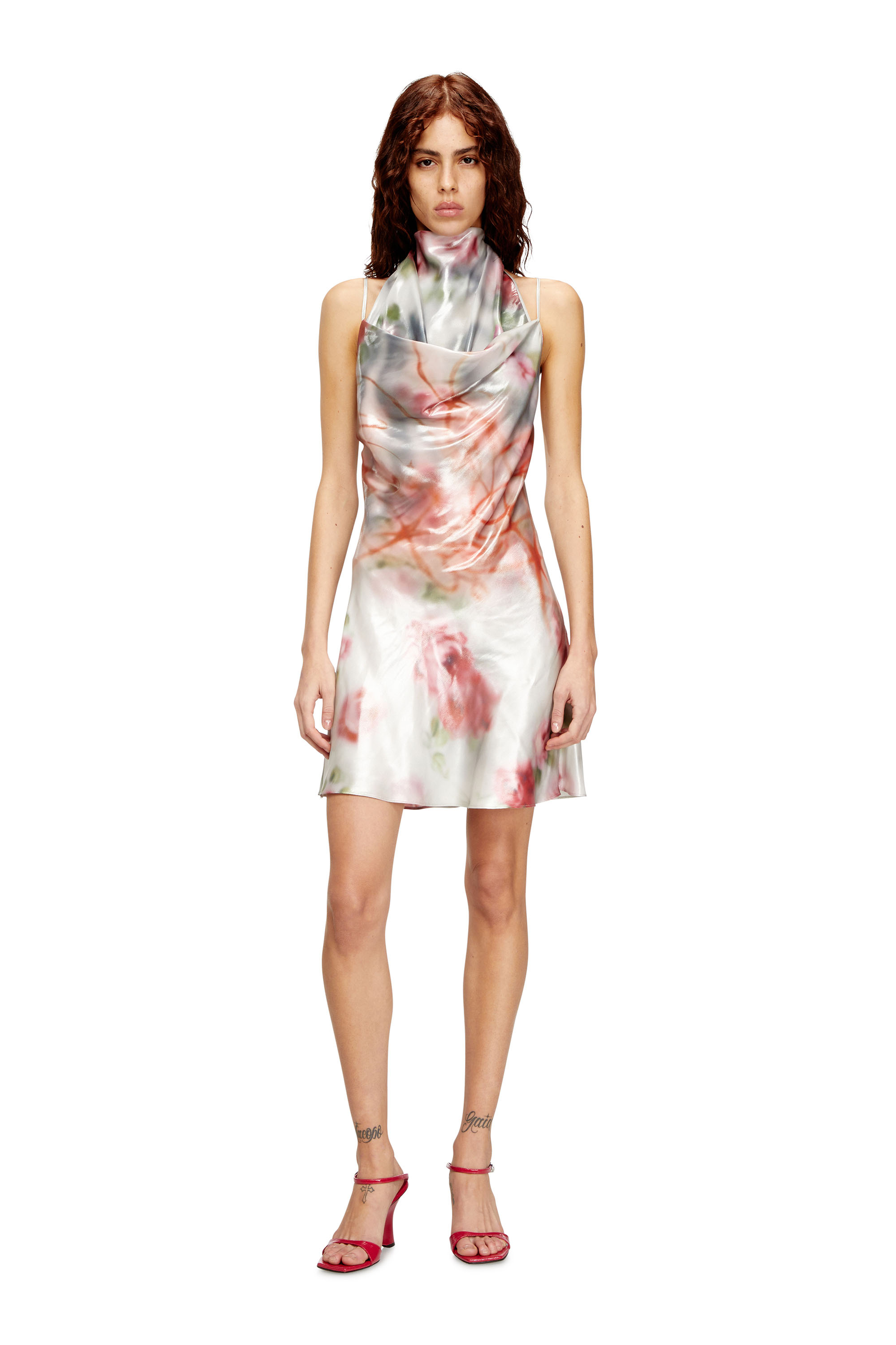 Diesel - D-EBRA-SHORT, Abito corto metallizzato con stampa rose Donna in Multicolor - 2