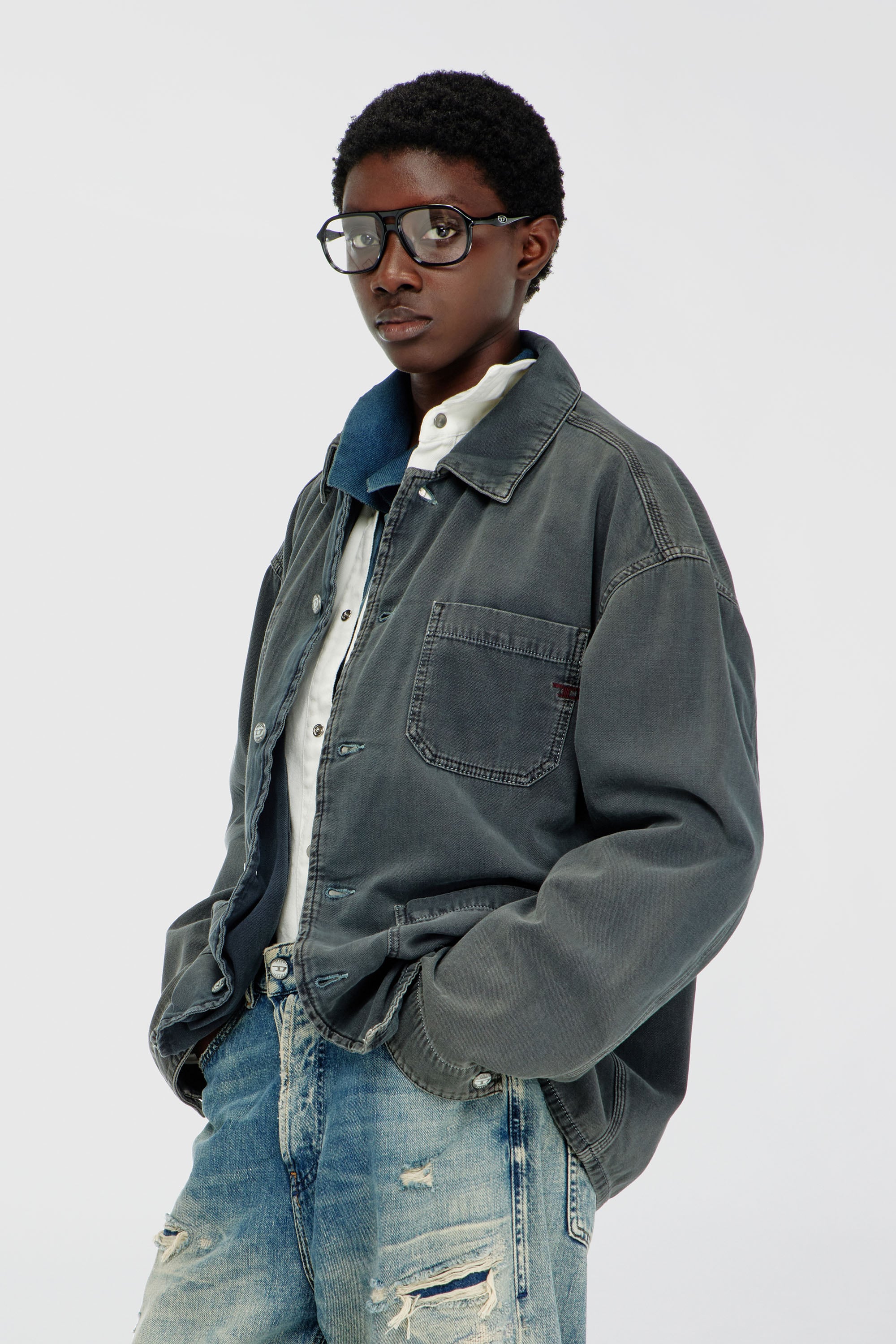 Diesel - D-STACK-U, Giacca utility in denim colorato Unisex in Grigio - 1