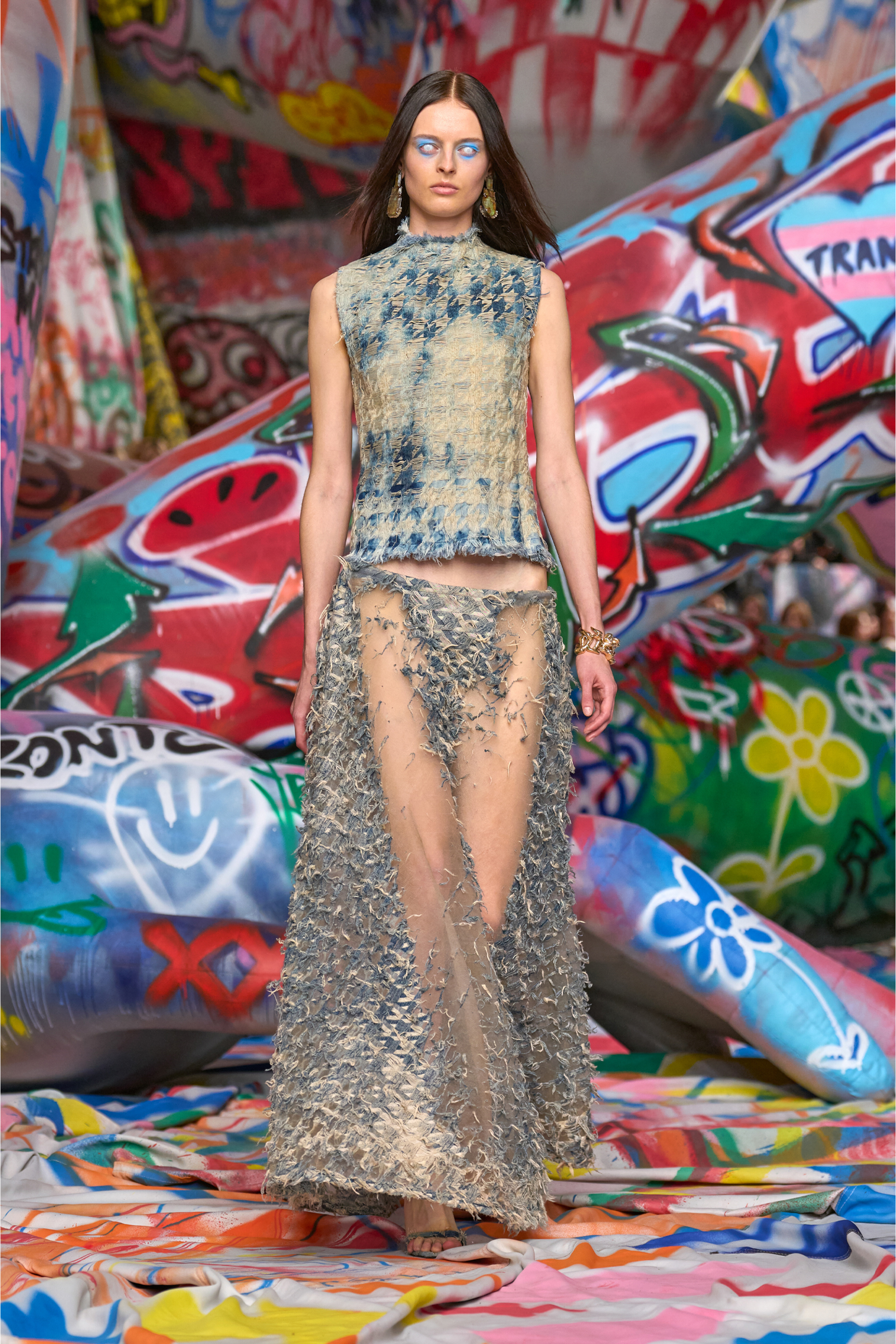 Diesel - DE-TAPI-FSH2, Top senza maniche in denim pied-de-poule Donna in Blu - 6