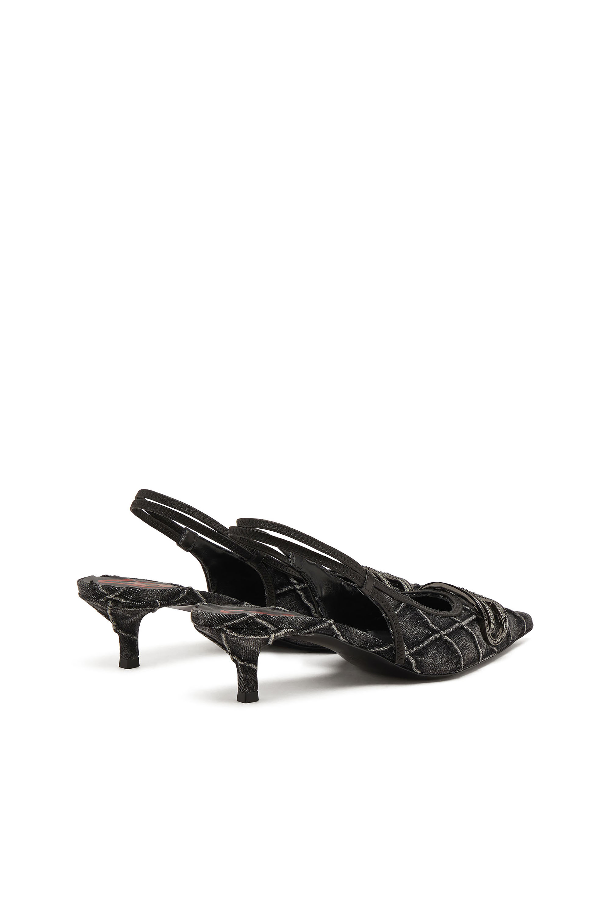 Diesel - D-VENUS SB 40, D-Venus-Slingback in denim trapuntato con logo in strass Donna in Nero - 4