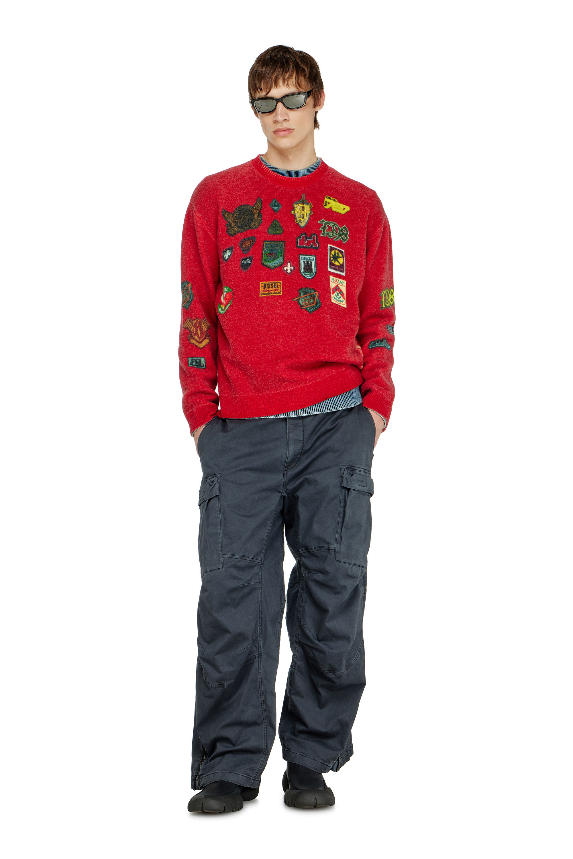 Diesel - K-PATCY, Maglione in lana con patch stampati Uomo in Rosso - 1