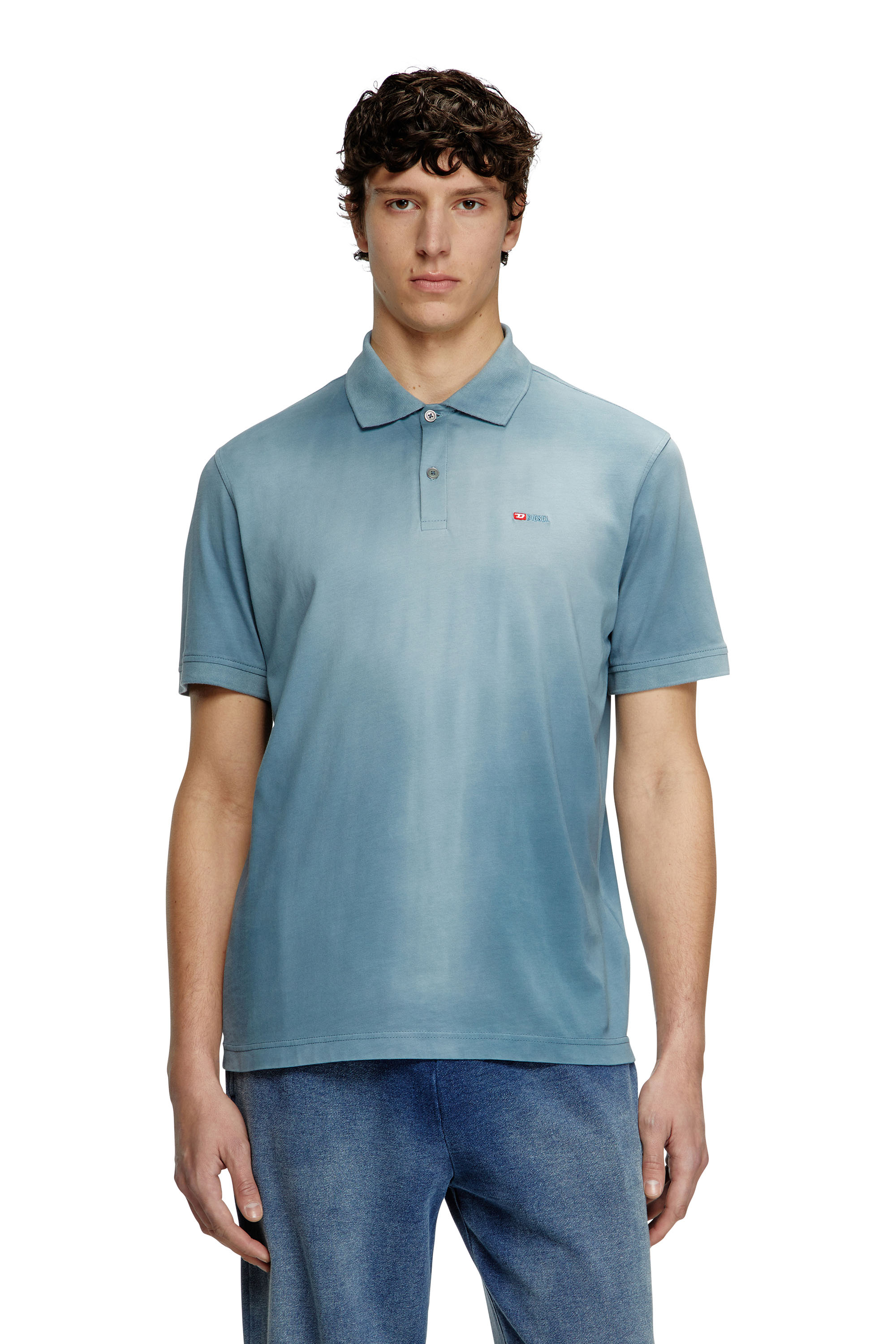 Diesel - T-REJUST-R3, Polo in jersey fluido con ricamo logo Uomo in Blu - 1