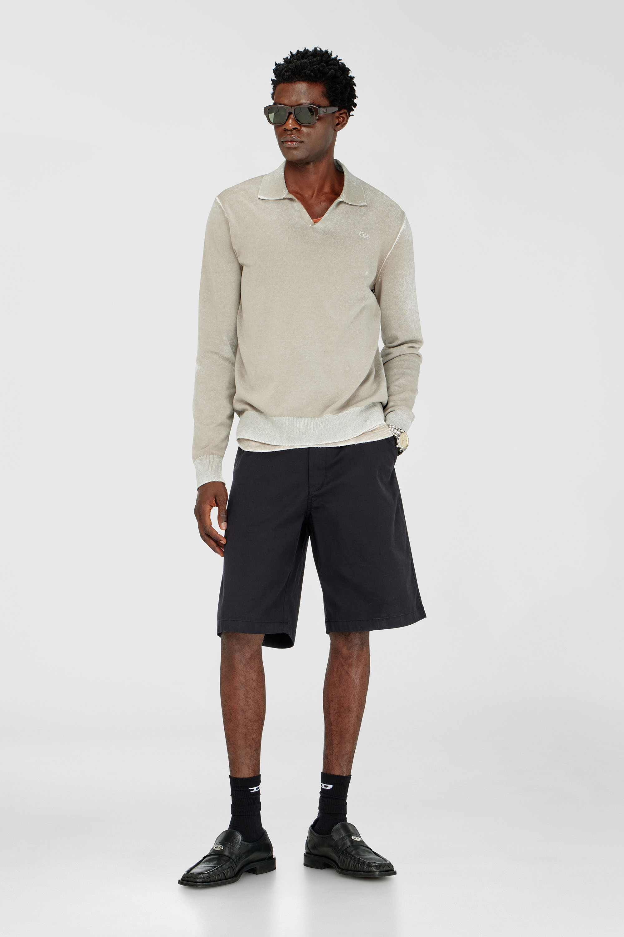 Diesel - P-HANT-CHINO-SHORT-EPCH, Pantaloncini di cotone con trattamento stonewash Uomo in Nero - 1