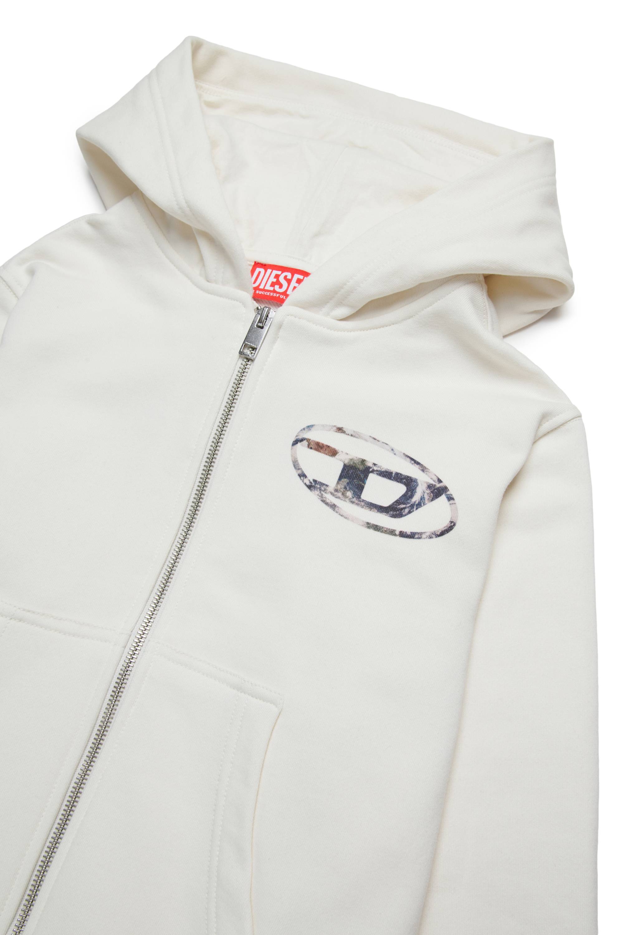 Diesel - SWELTHOODZIP  OVER, Felpa con cappuccio e logo Planet Camo Uomo in Bianco - 3