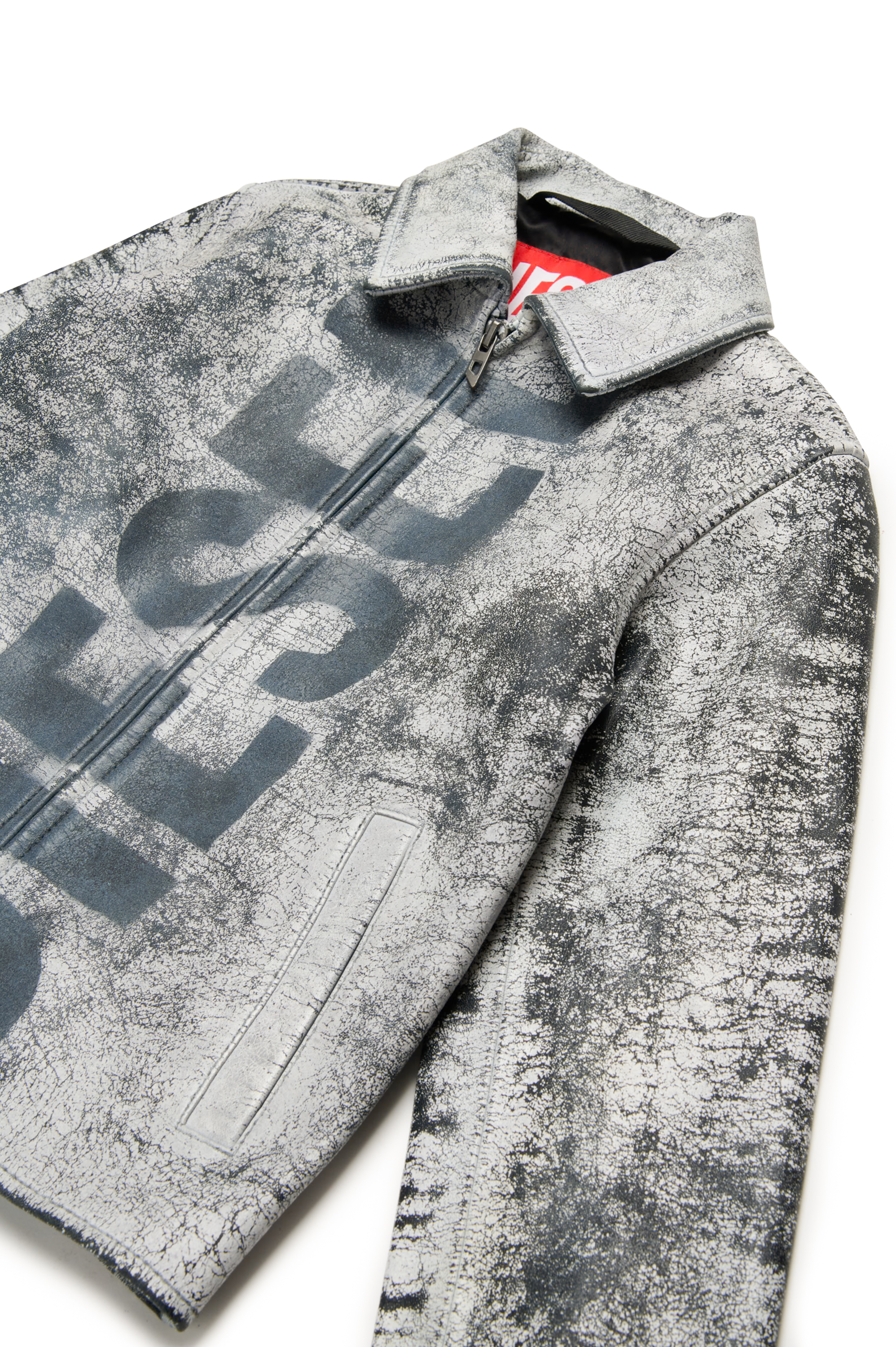 Diesel - JLPYLONA, Giacca in pelle con finitura craquelé Uomo in Grigio - 3