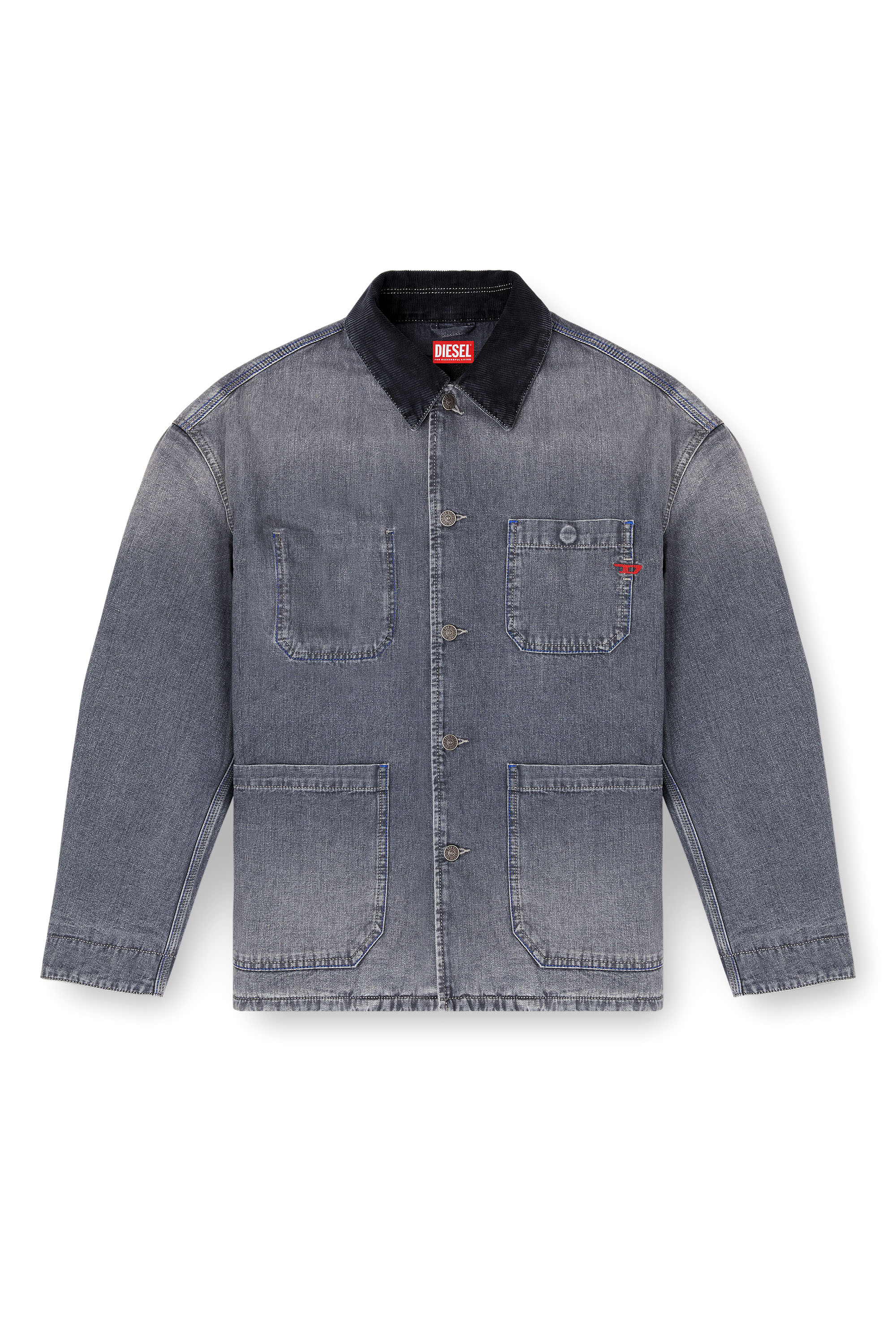 Diesel - D-STACK-U-L, Giacca in denim utility con colletto a contrasto Unisex in Grigio - 2