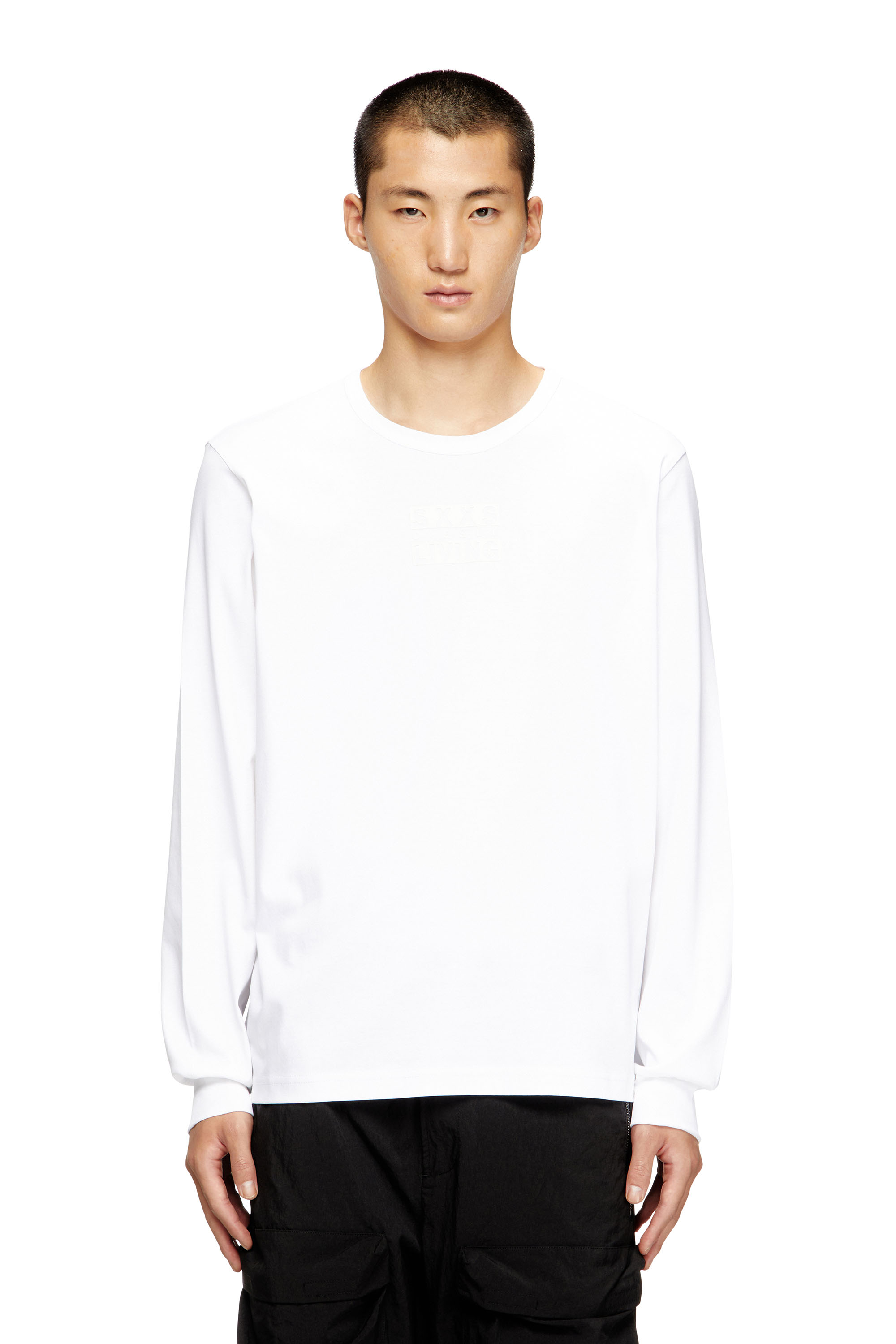 Diesel - T-MADJUST-LS-T1, T-shirt in cotone a maniche lunghe Uomo in Bianco - 1