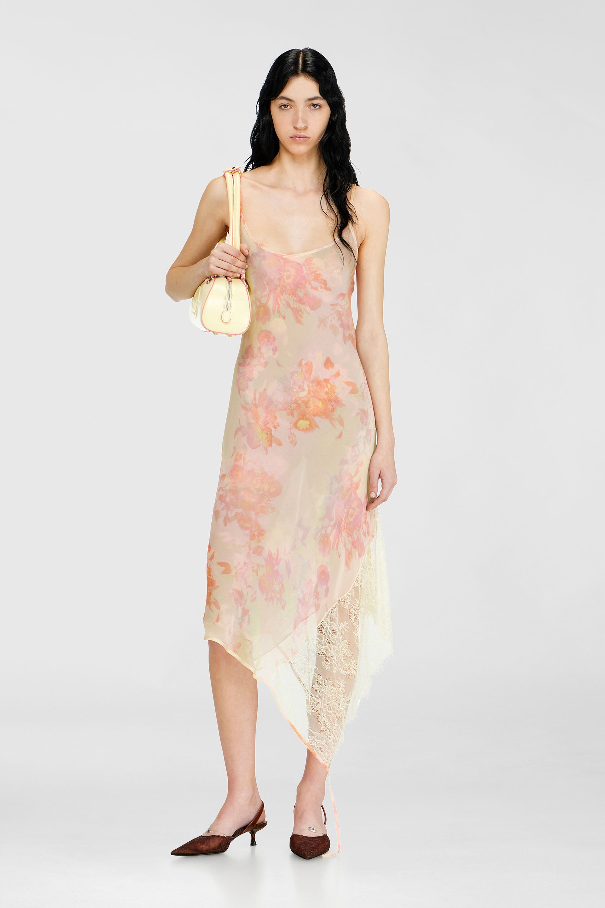 Diesel - D-ANCEL, Vestito sottoveste midi con stampa floreale e bordo in pizzo Donna in Multicolor - 1