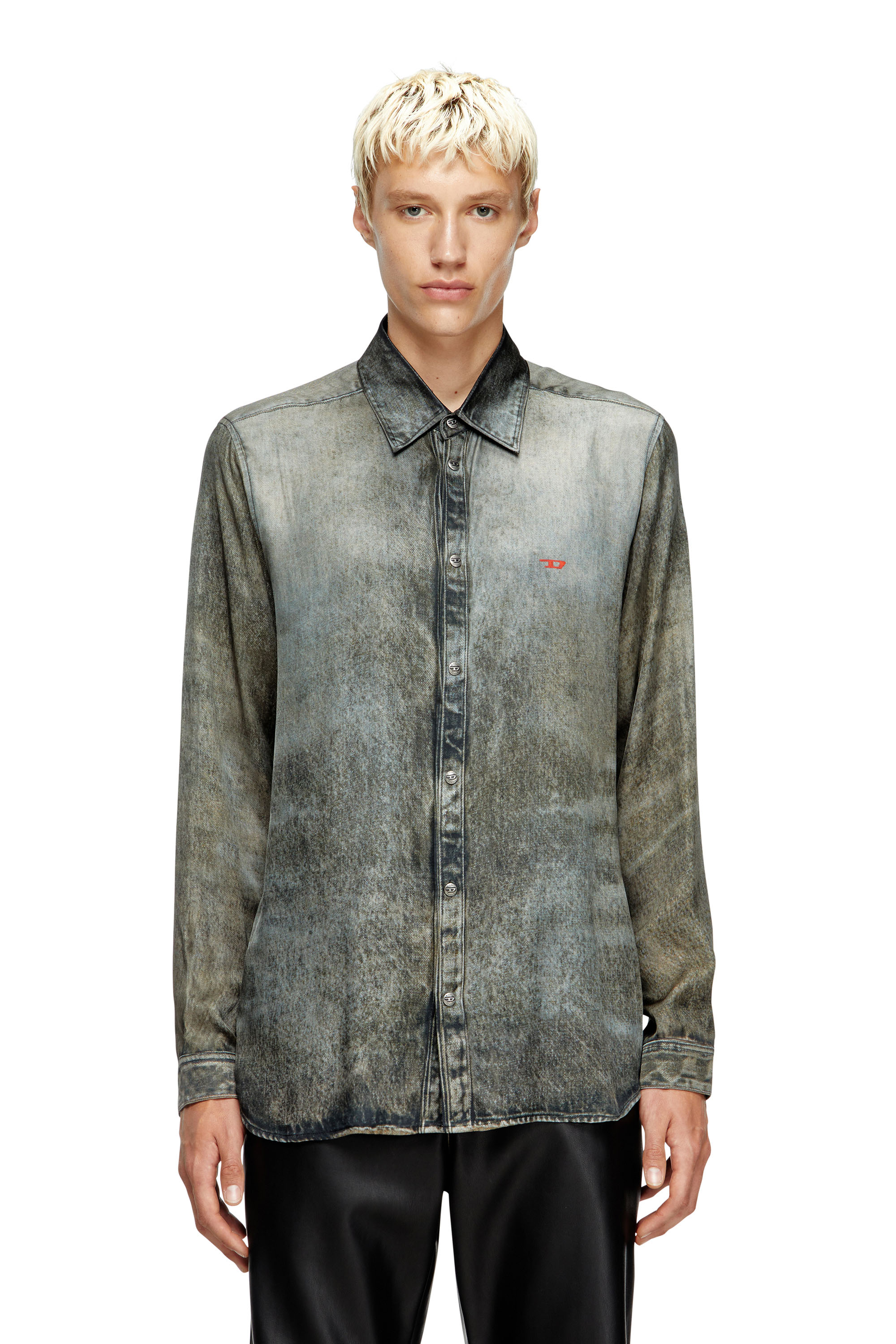 Diesel - S-SIMPLY-LKCT, Camicia in viscosa effetto denim Uomo in Nero - 1