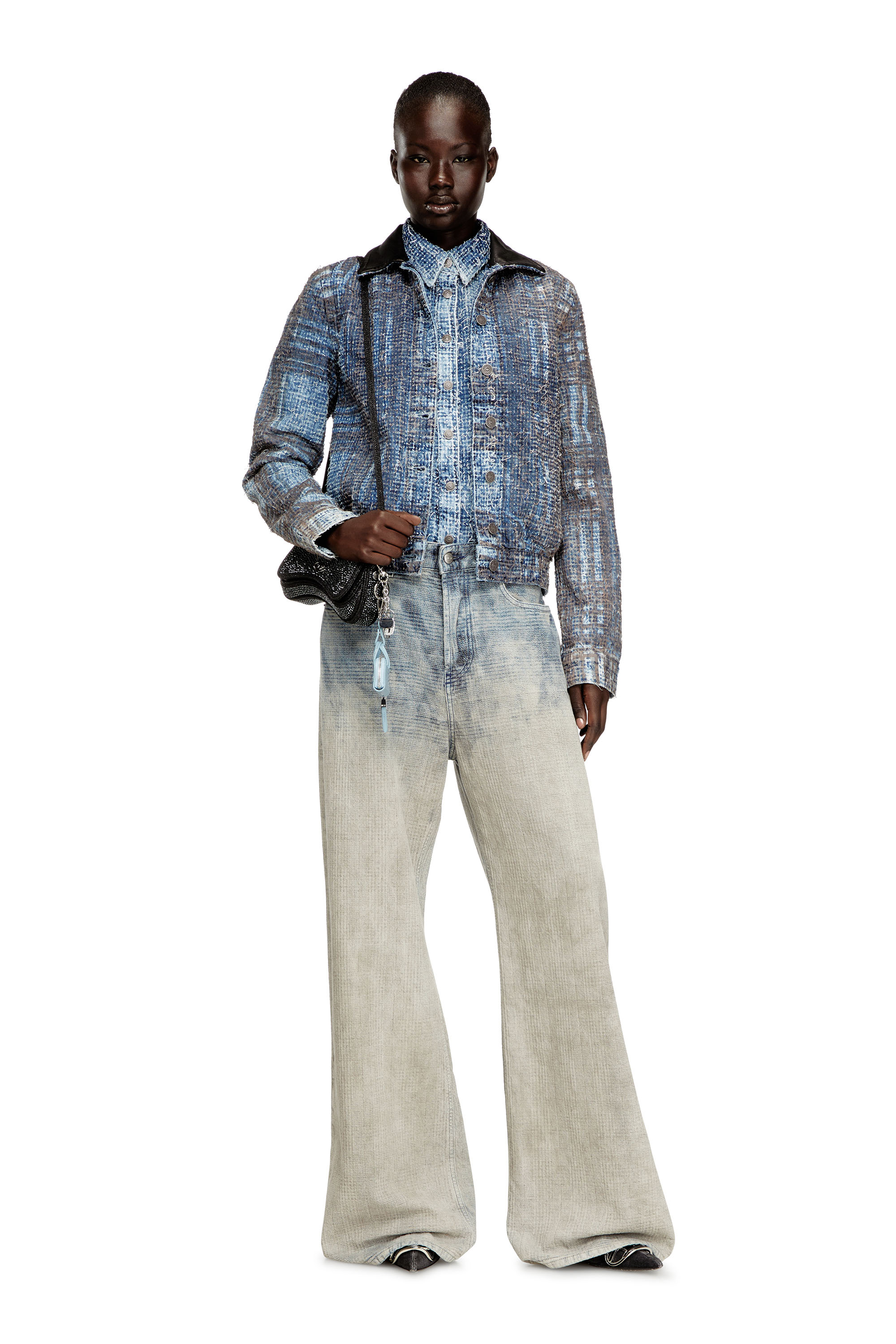 Diesel - DE-ATELI-S, Giacca cropped in denim bouclé con motivo grafico Donna in ToBeDefined - 2