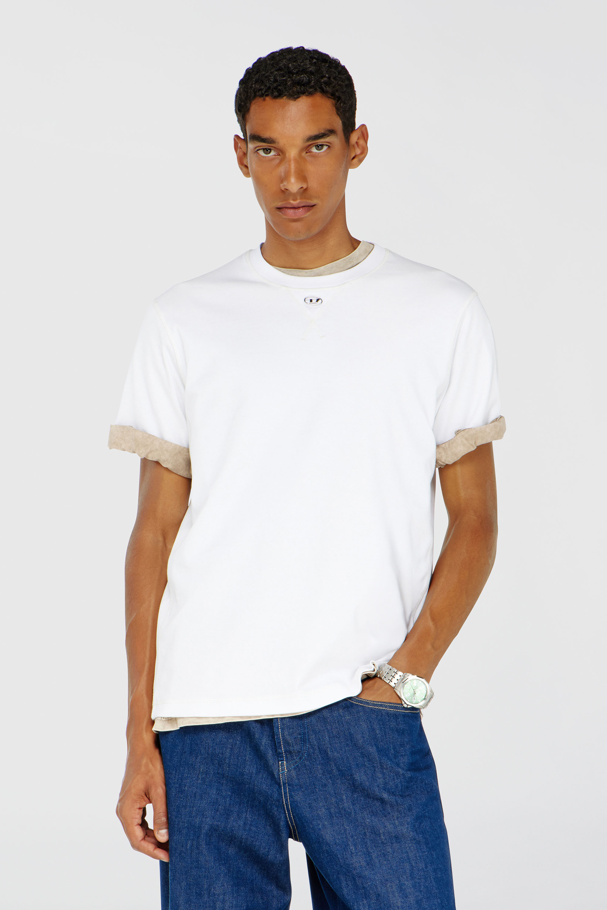 Diesel - T-MADJUST-TR, T-shirt regular con girocollo e Oval D Uomo in Bianco - 1