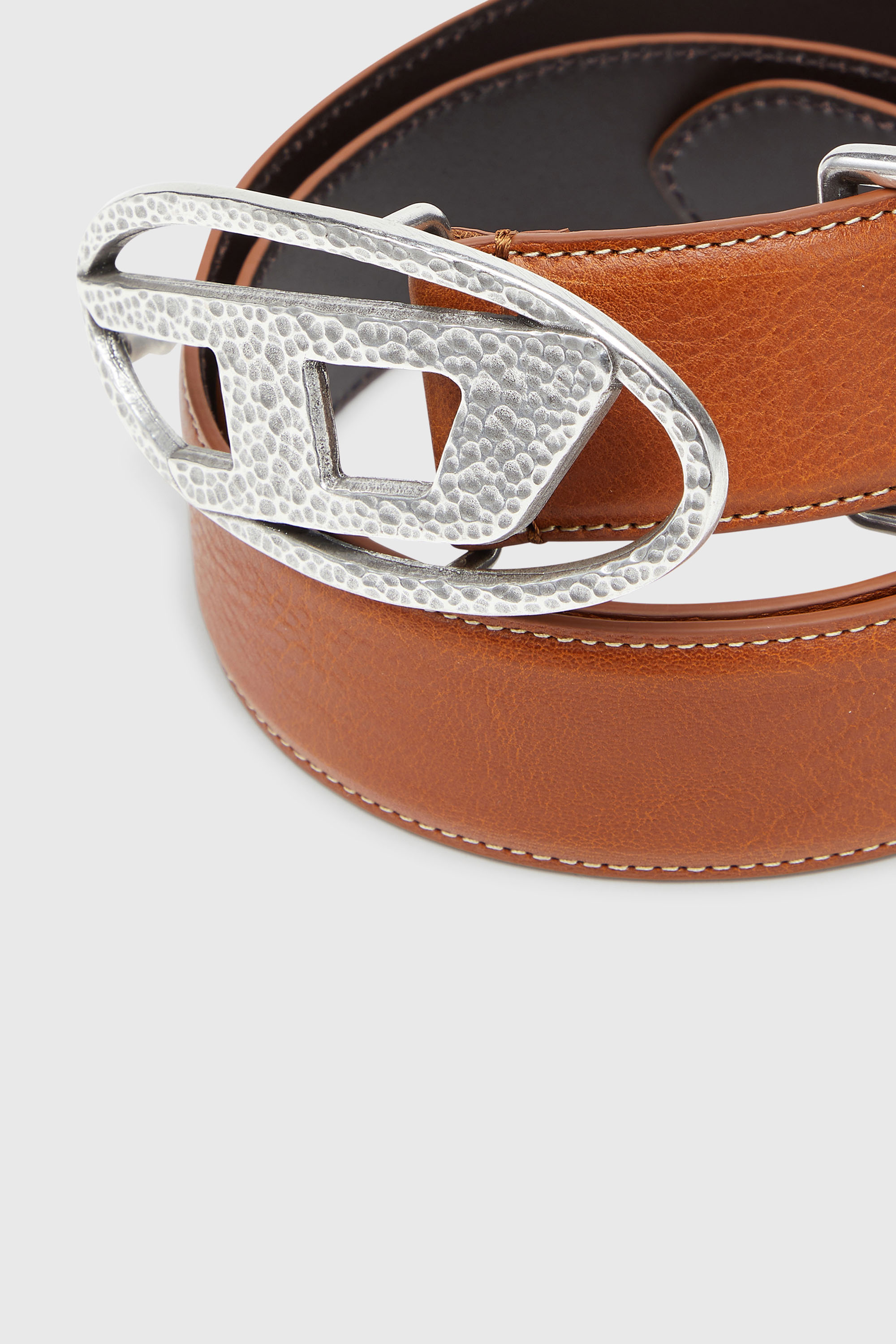 Diesel - B-1DR, 4cm cintura in pelle con fibbia Oval D martellata Unisex in Marrone - 3