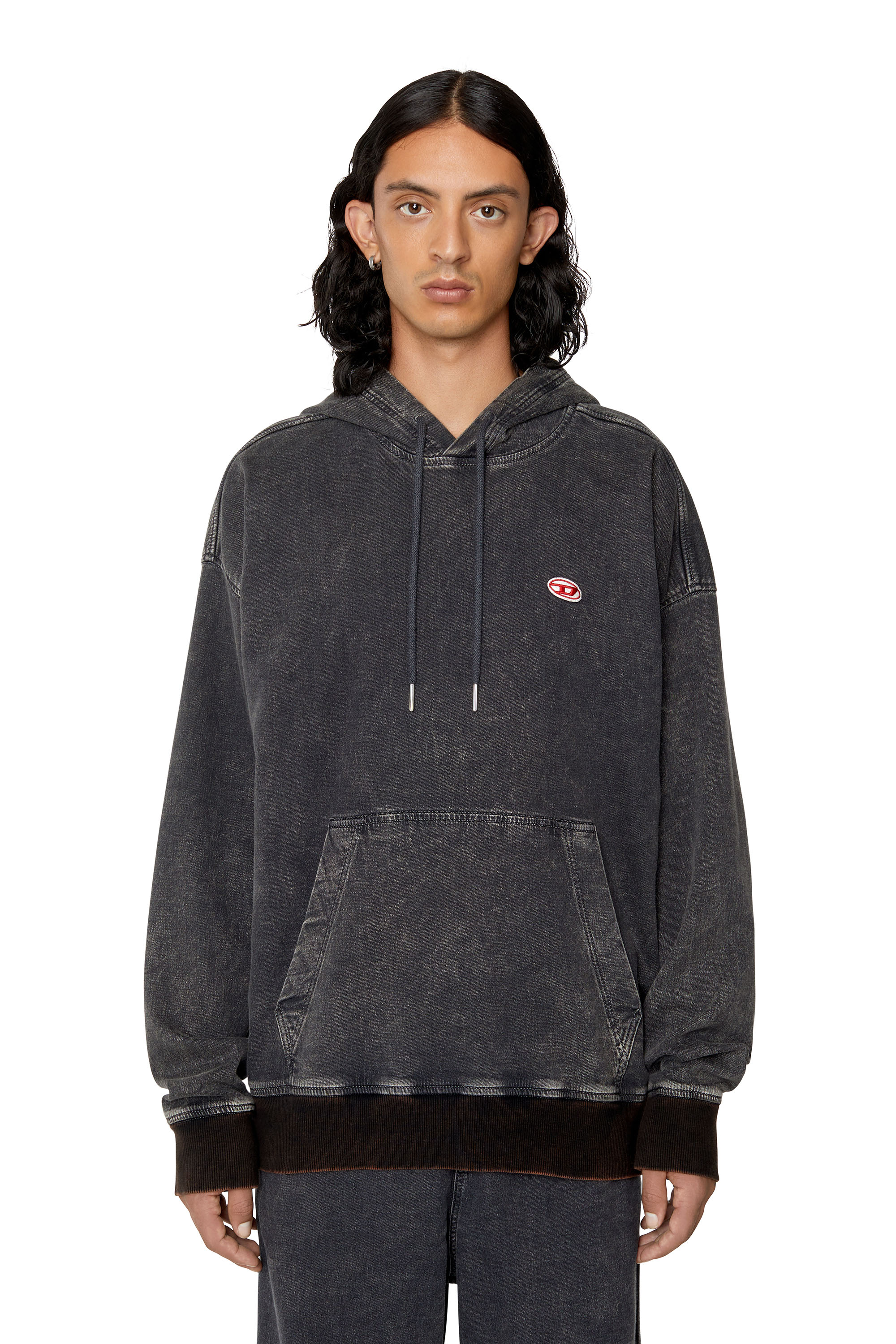 Diesel - D-UM-RIB TRACK DENIM HOODIE, Nero/Grigio scuro - Image 1