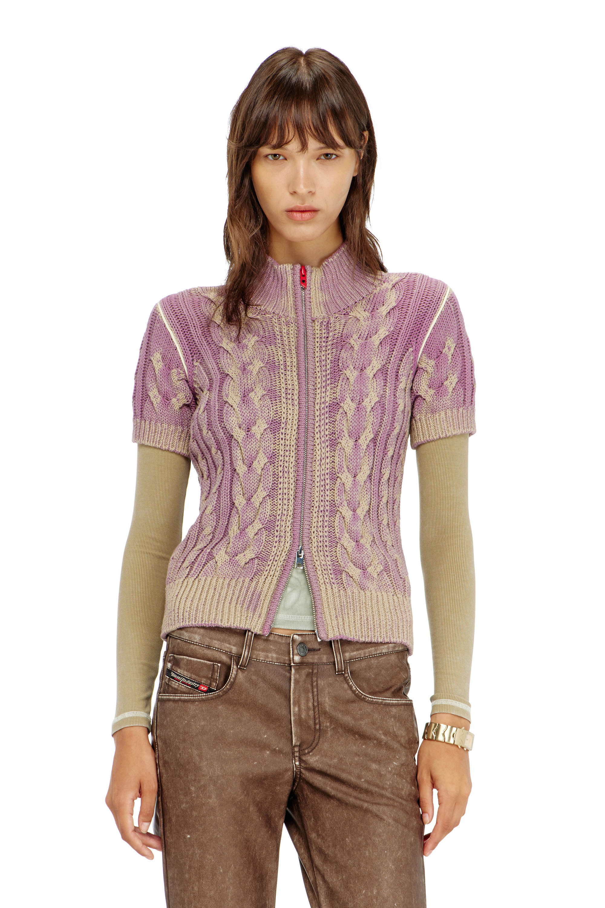 Diesel - M-ELANA, Cardigan a maniche corte con zip in maglia a trecce Donna in Multicolor - 1