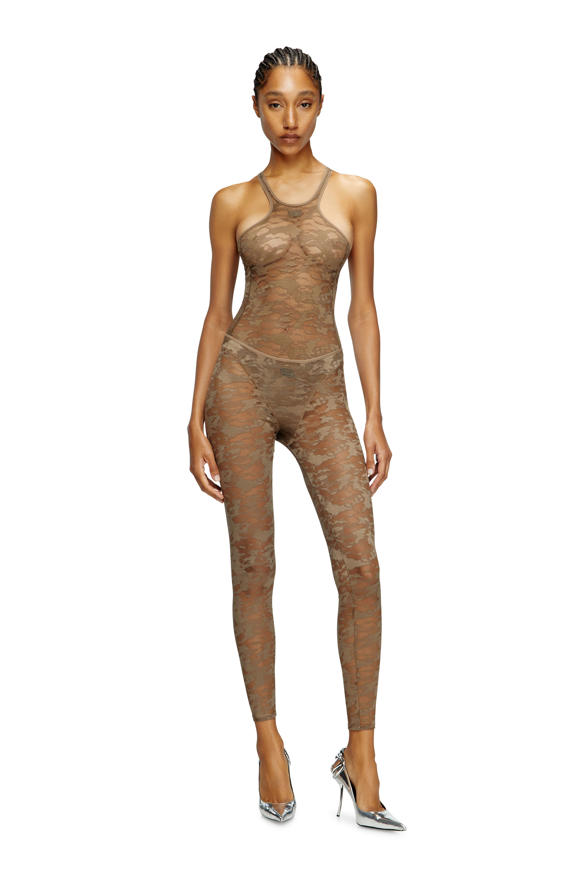 Diesel - CLAIRE-UTLT, Leggings in pizzo camouflage Donna in Marrone - 1