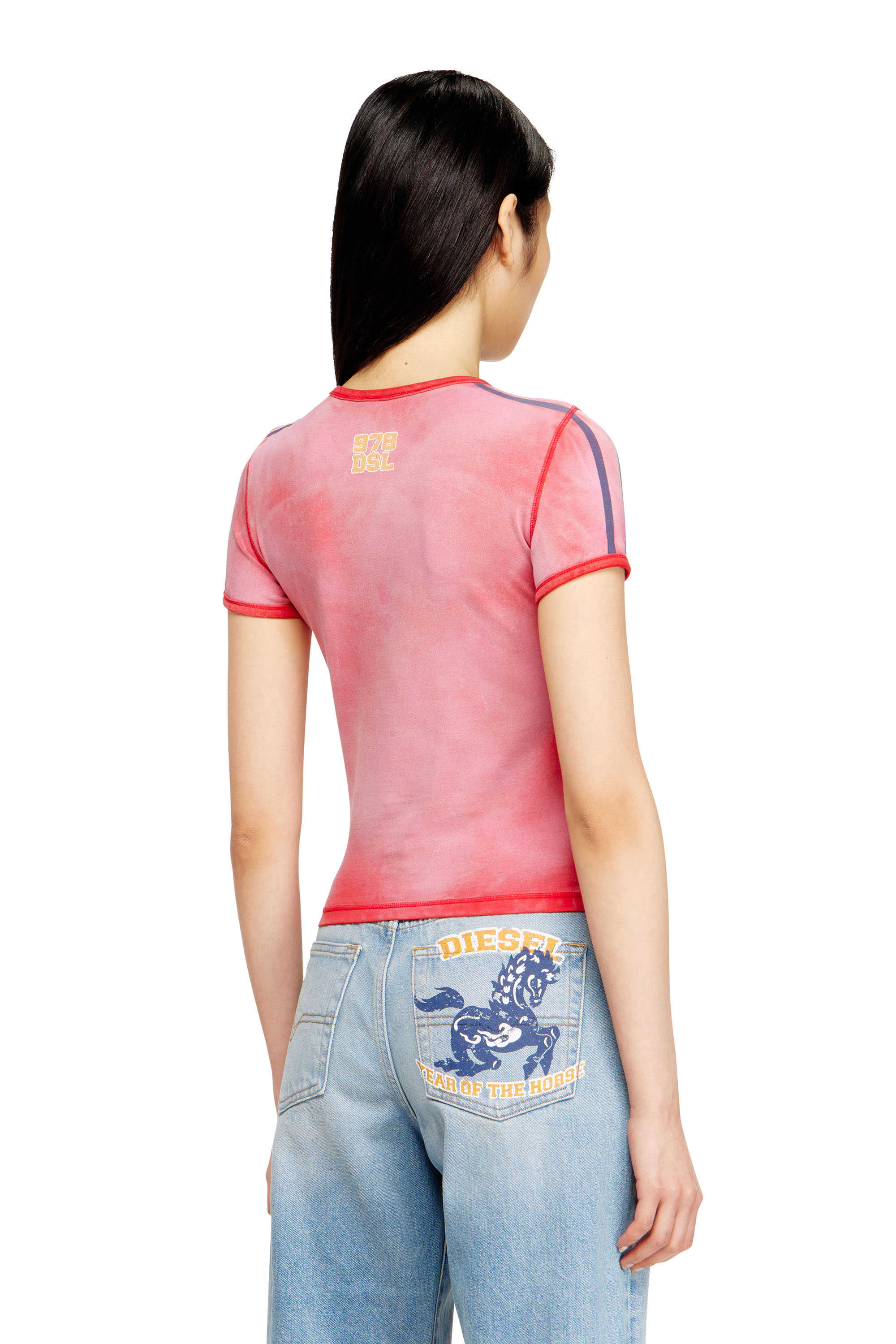 Diesel - CL-T-UNCUTIE-HORSE, T-shirt in jersey di cotone elasticizzato con stampa grafica di cavallo Donna in Rosso - 4