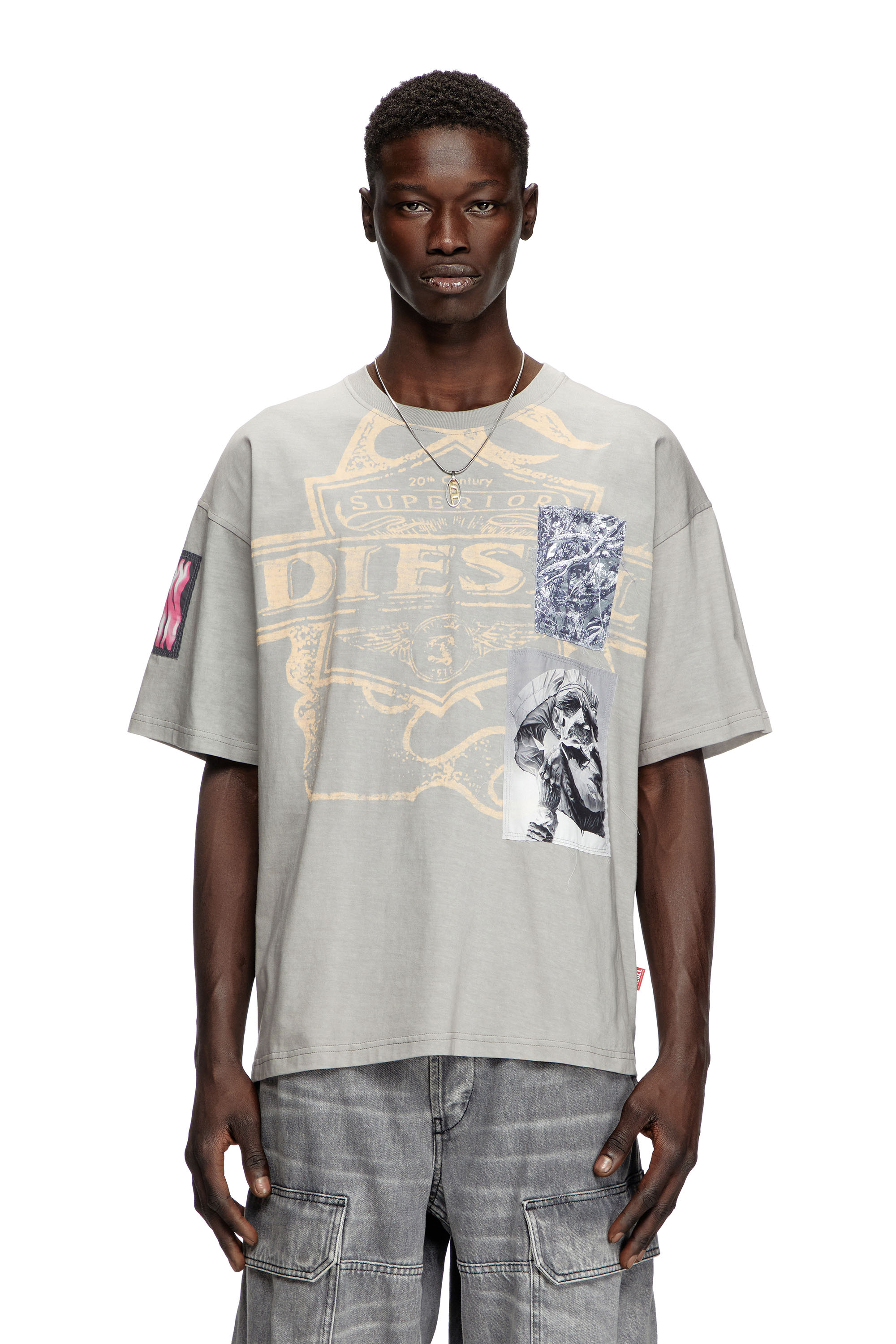 Diesel - T-BOXT-SLITS-R8, T-shirt con dettaglio patch Uomo in Grigio - 1