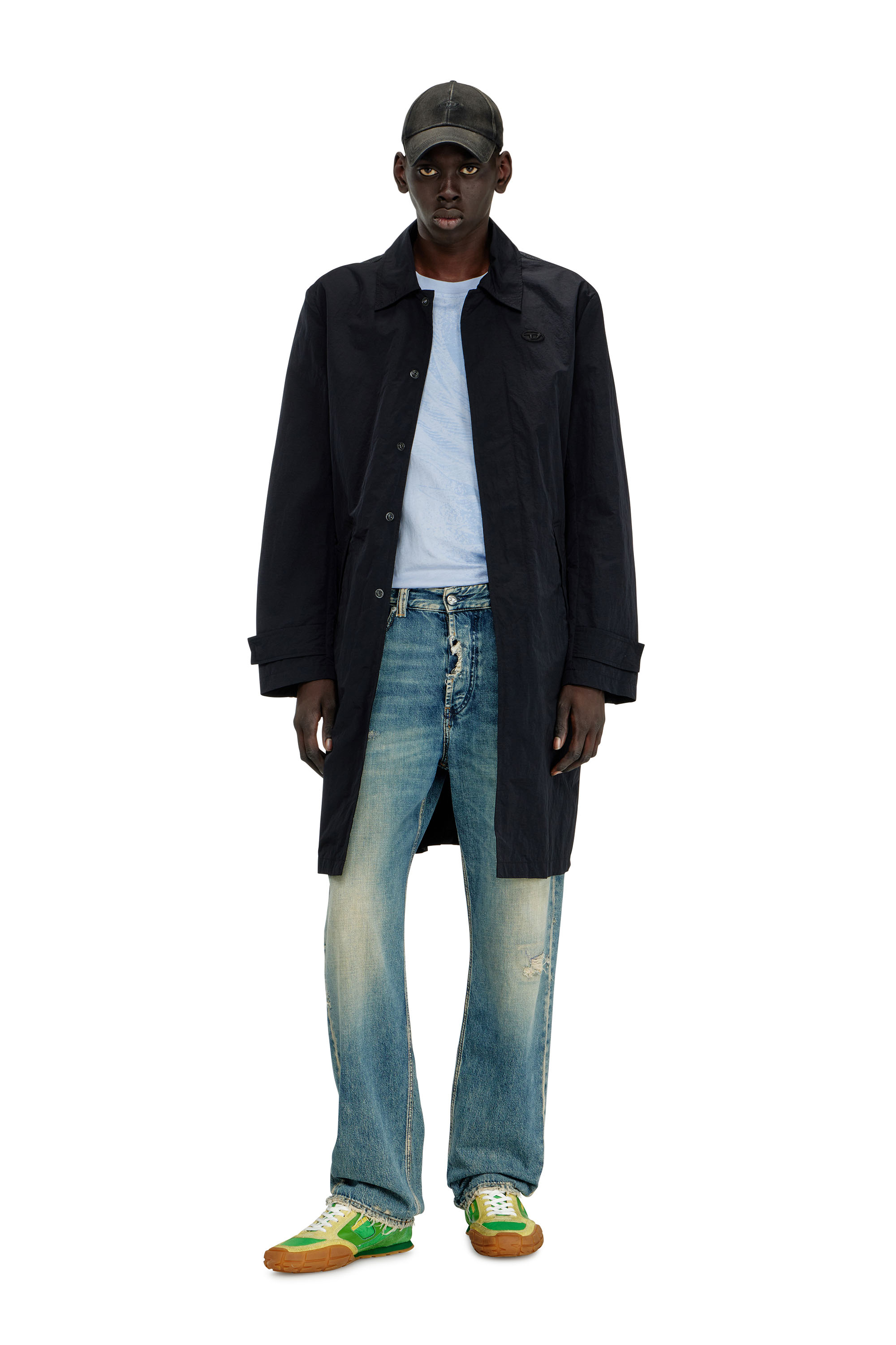 Diesel - J-BURHAT, Cappotto in nylon con finitura crinkle lucida Uomo in Nero - 1
