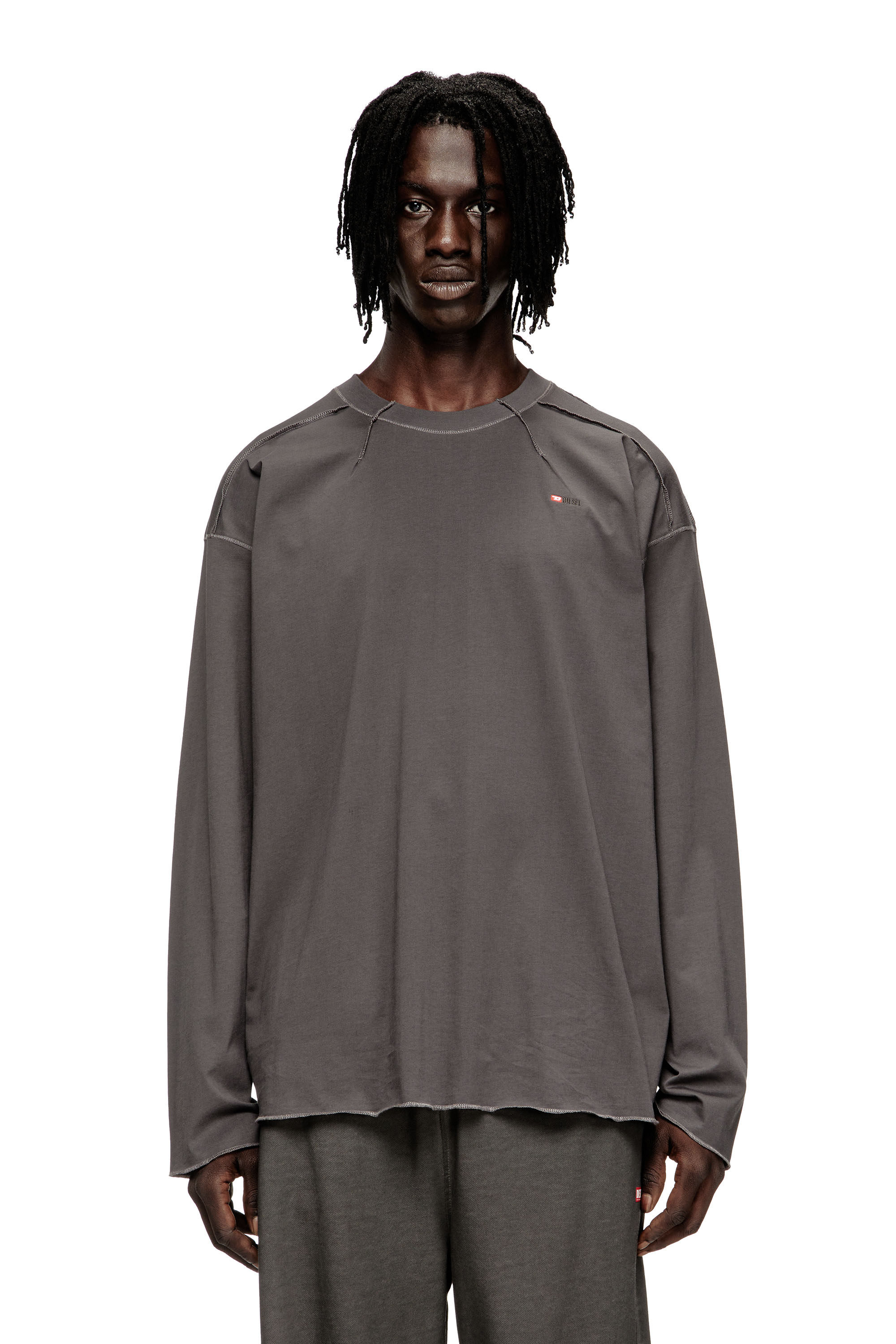 Diesel - T-CRAHOR-BOXT-LS-T1, T-shirt in cotone a maniche lunghe Uomo in Grigio - 1