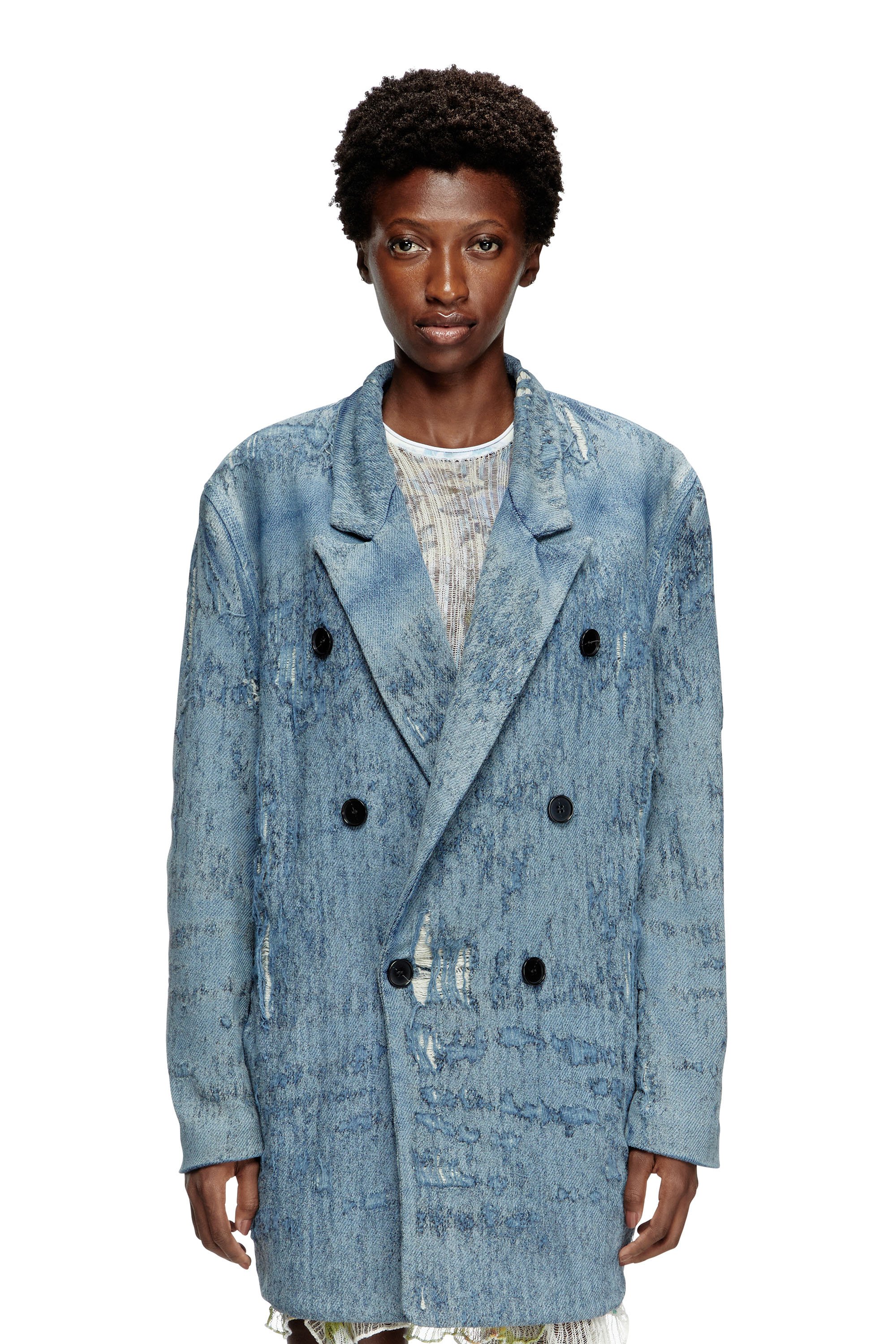 Diesel - D-PEKKA-FSG2, Blazer in denim jacquard ultra-destroyed Unisex in Blu - 5