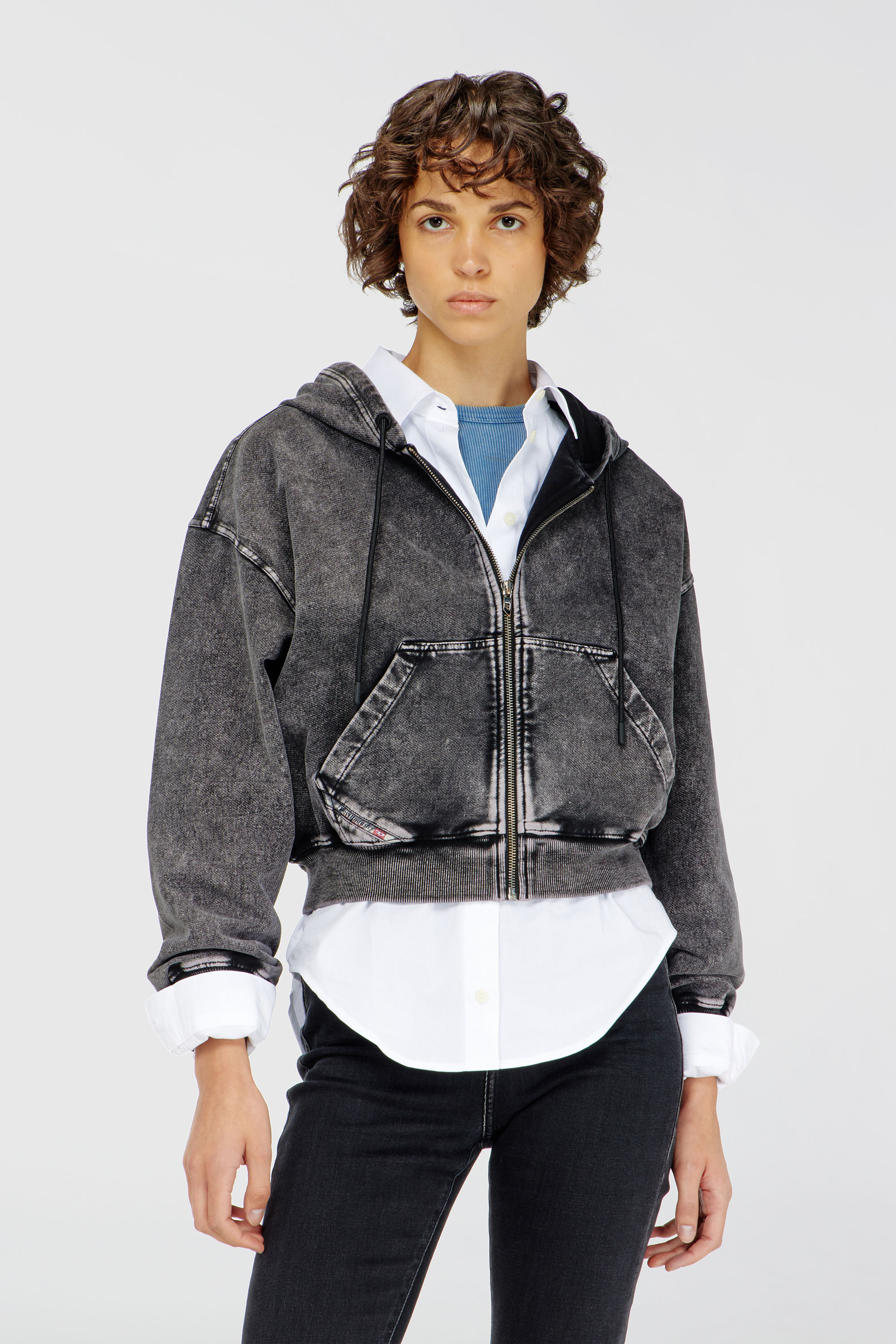 Diesel - F-ELYCY-AA2, Felpa con cappuccio effetto denim Donna in Grigio - 1