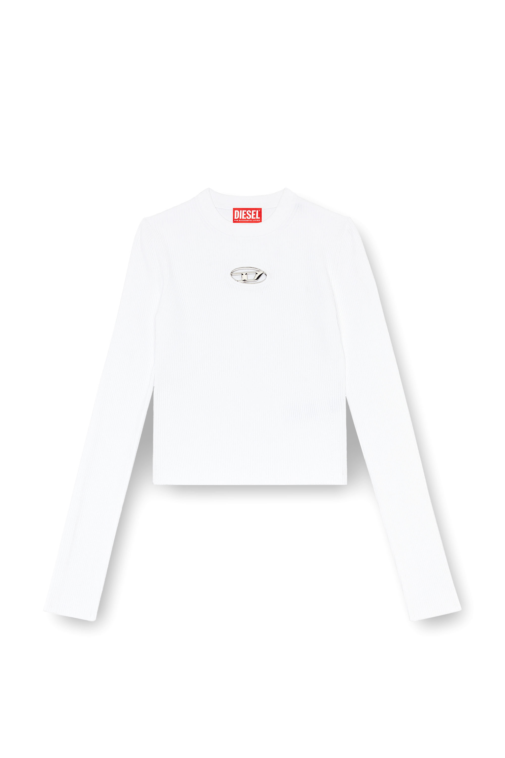 Diesel - M-VALARI, Top a coste in viscosa con Oval D Donna in Bianco - 2