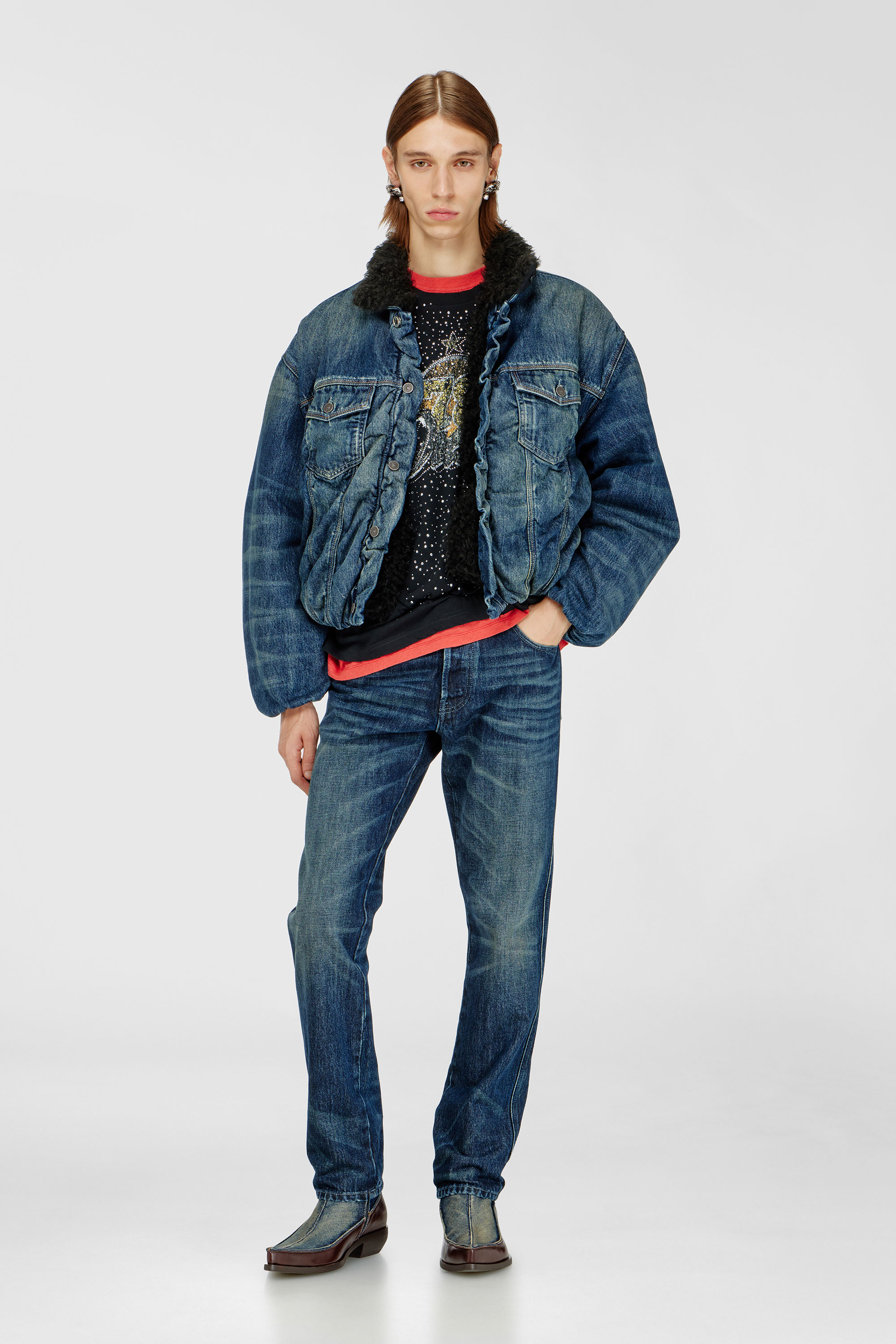 Diesel - D-CURLY-FSJ1, Giacca trucker foderata in denim con interno teddy Unisex in Blu - 1