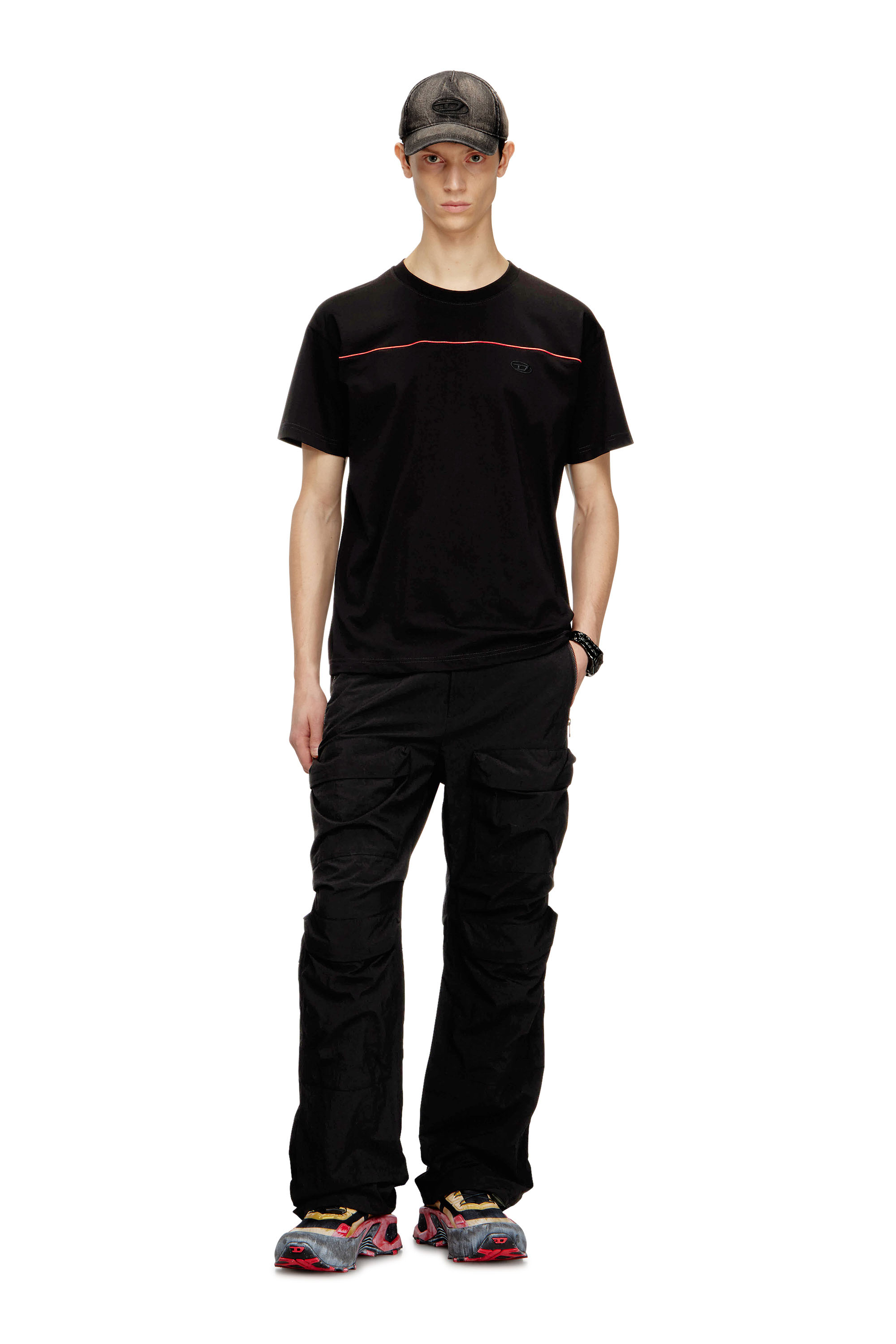 Diesel - T-NORM-PIPING, T-shirt con profili a contrasto Uomo in Nero - 2