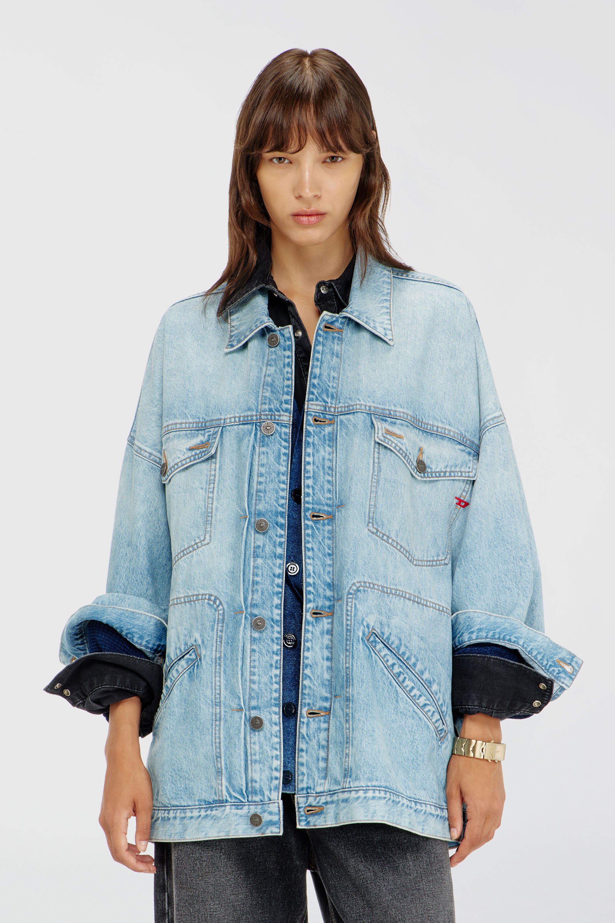 Diesel - DE-LIN, Giacca workwear in denim oversized Donna in Blu - 1