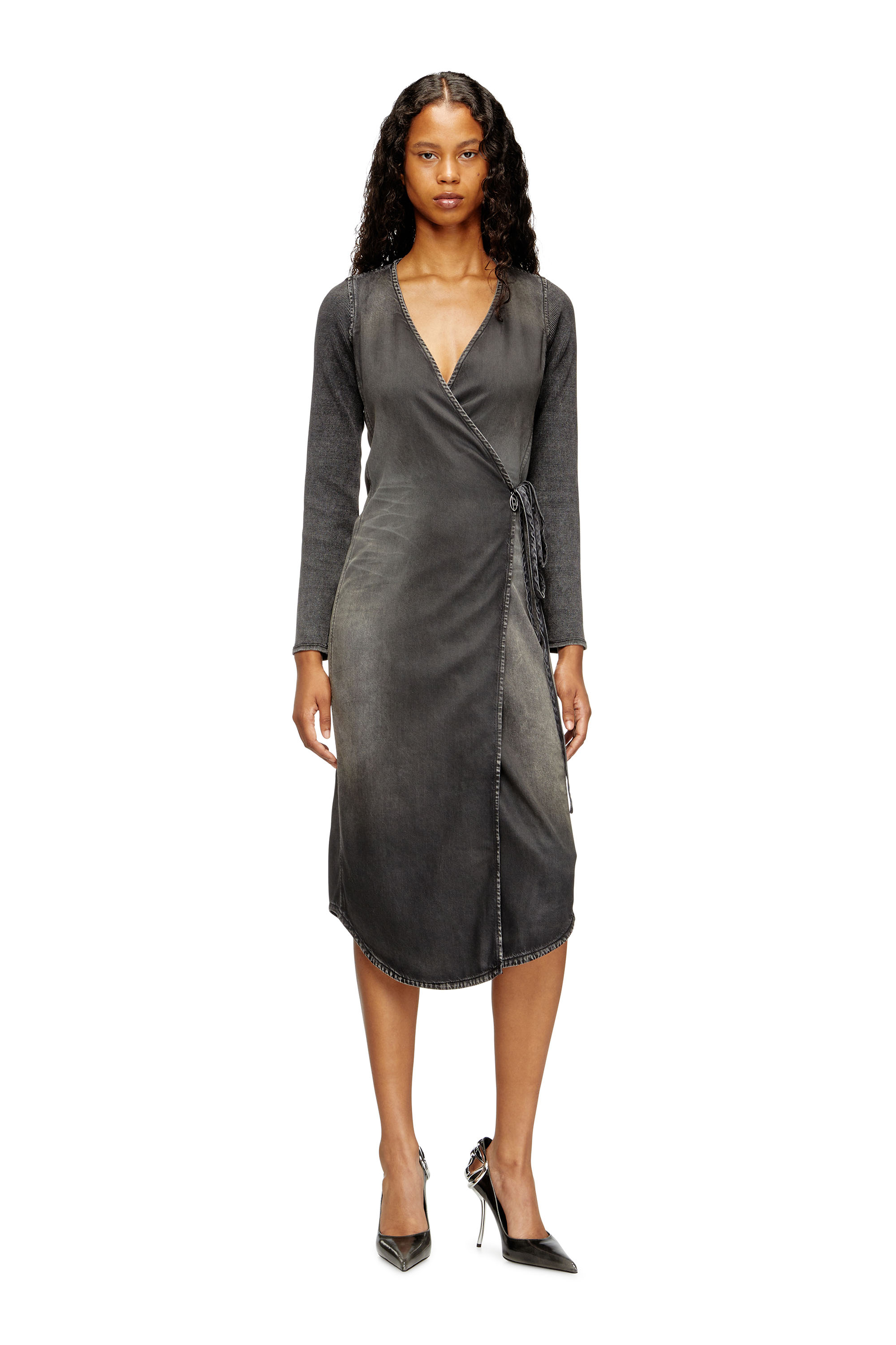 Diesel - DE-OLA-S, Vestito midi in denim con scollo a V Donna in Nero - 2