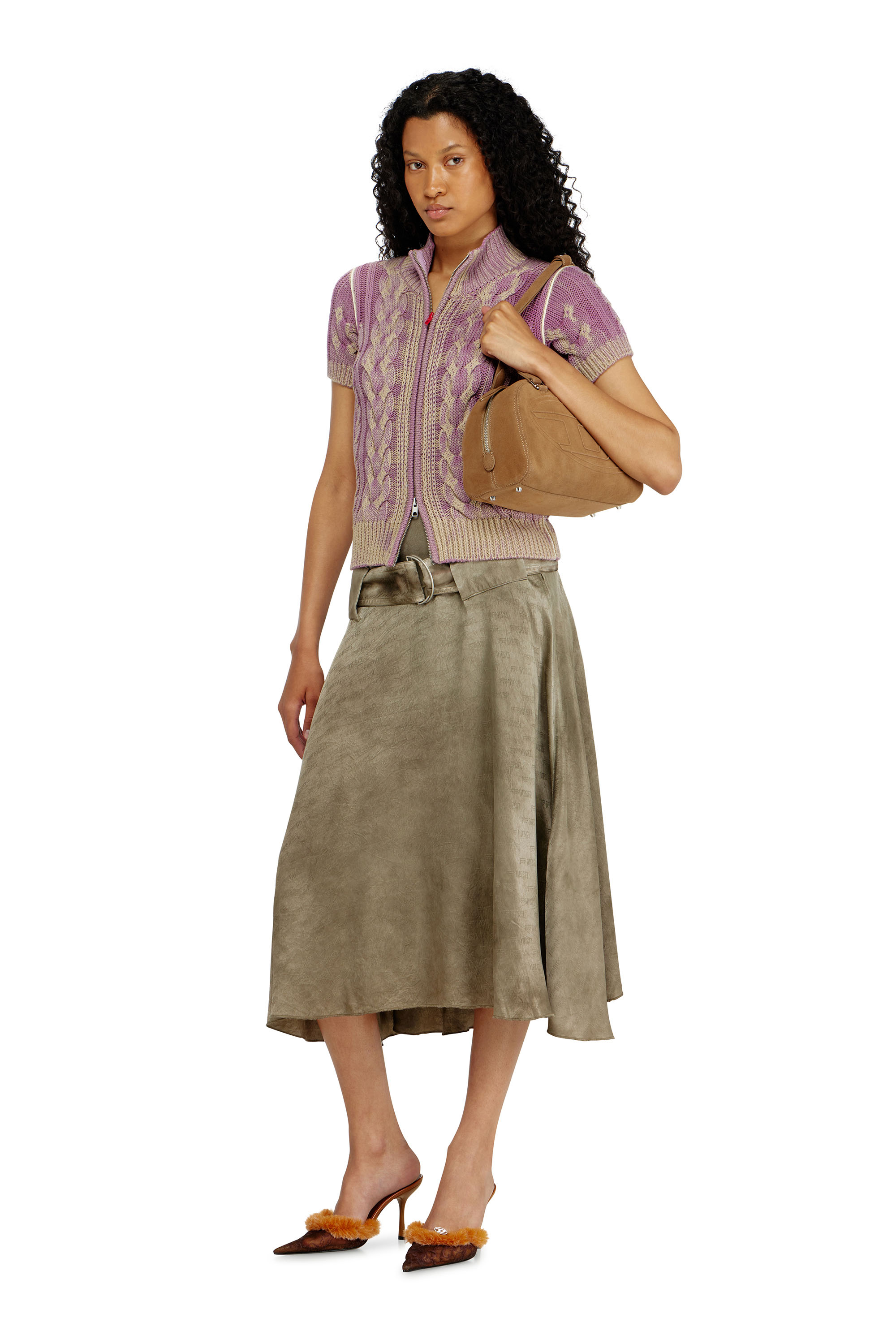 Diesel - 1DR DOME SHOULDER, 1DR Dome- Borsa a spalla scamosciata con Logo Oval D Unisex in Beige - 2