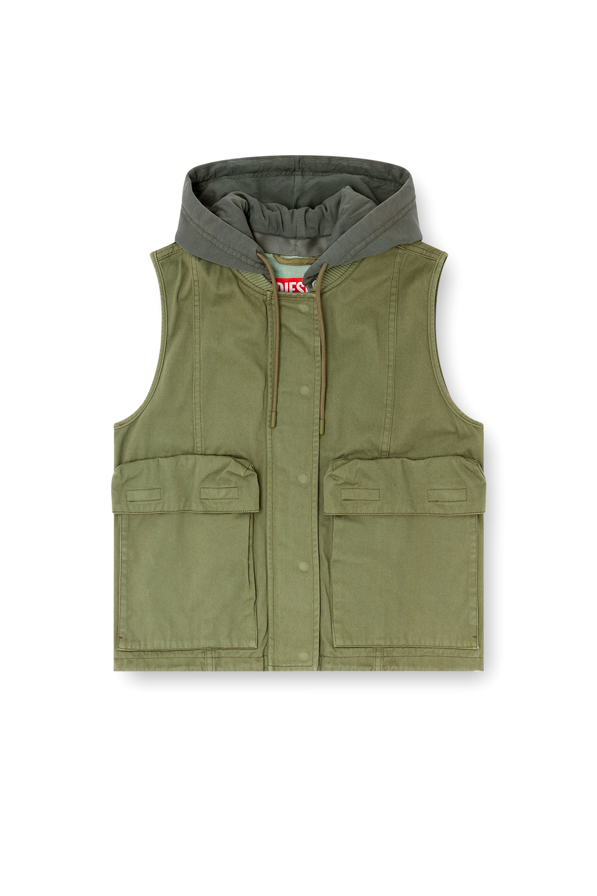 Diesel - G-ENESIS, Gilet con cappuccio in twill di cotone Donna in Verde - 3