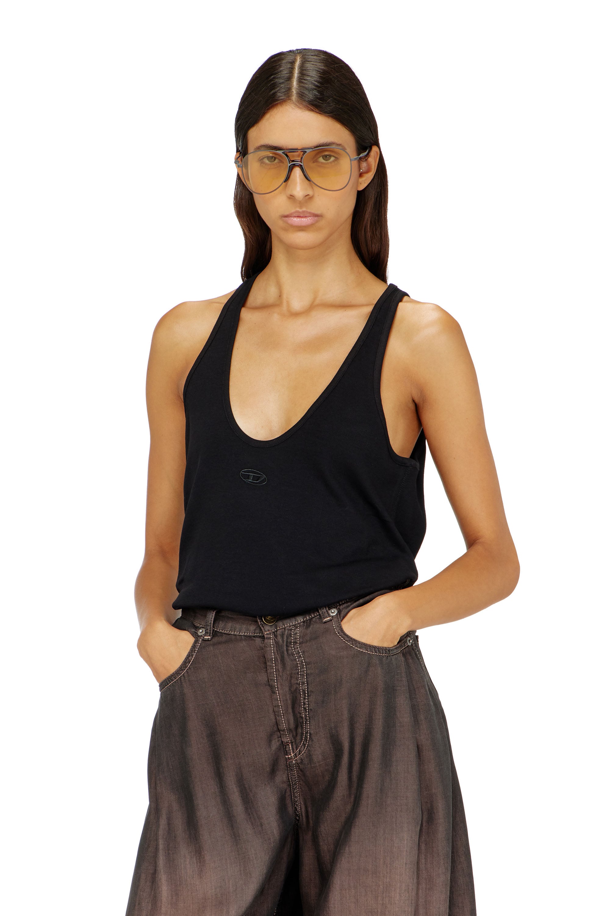 Diesel - T-IPSYA-LKDS, Canotta a costine con Oval D Donna in Nero - 1