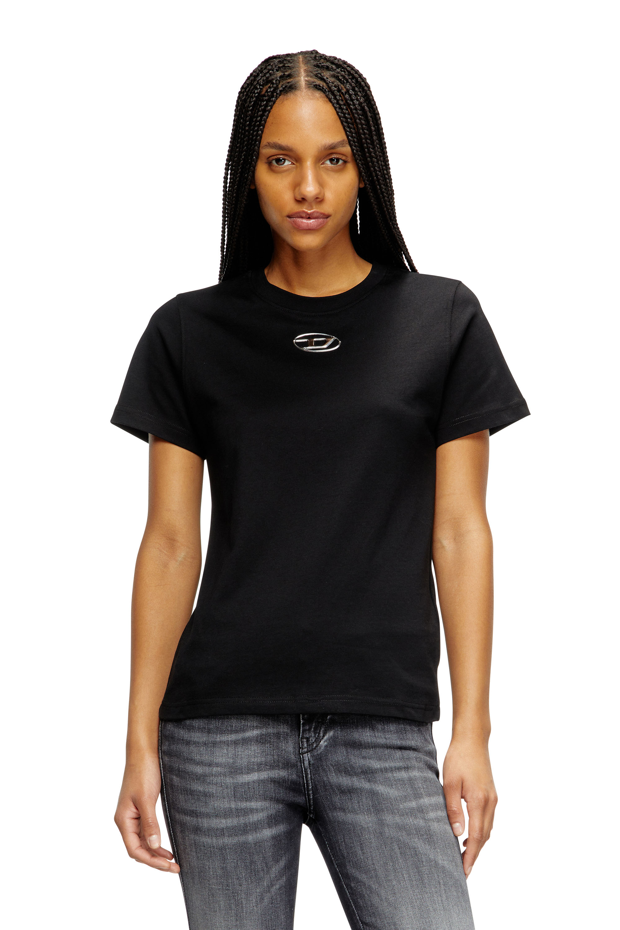 Diesel - T-REGS-OD-Q1, T-shirt regular con logo Oval D Donna in Nero - 1