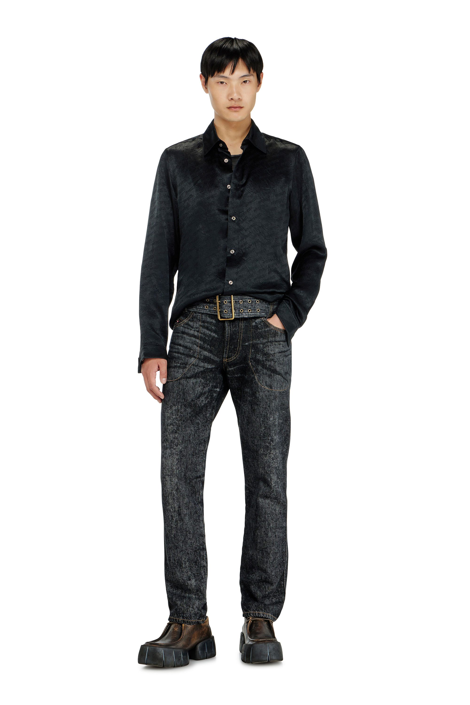 Diesel - S-KINNY-EFBZ, Camicia in raso crinkle jacquard con logo Uomo in ToBeDefined - 2