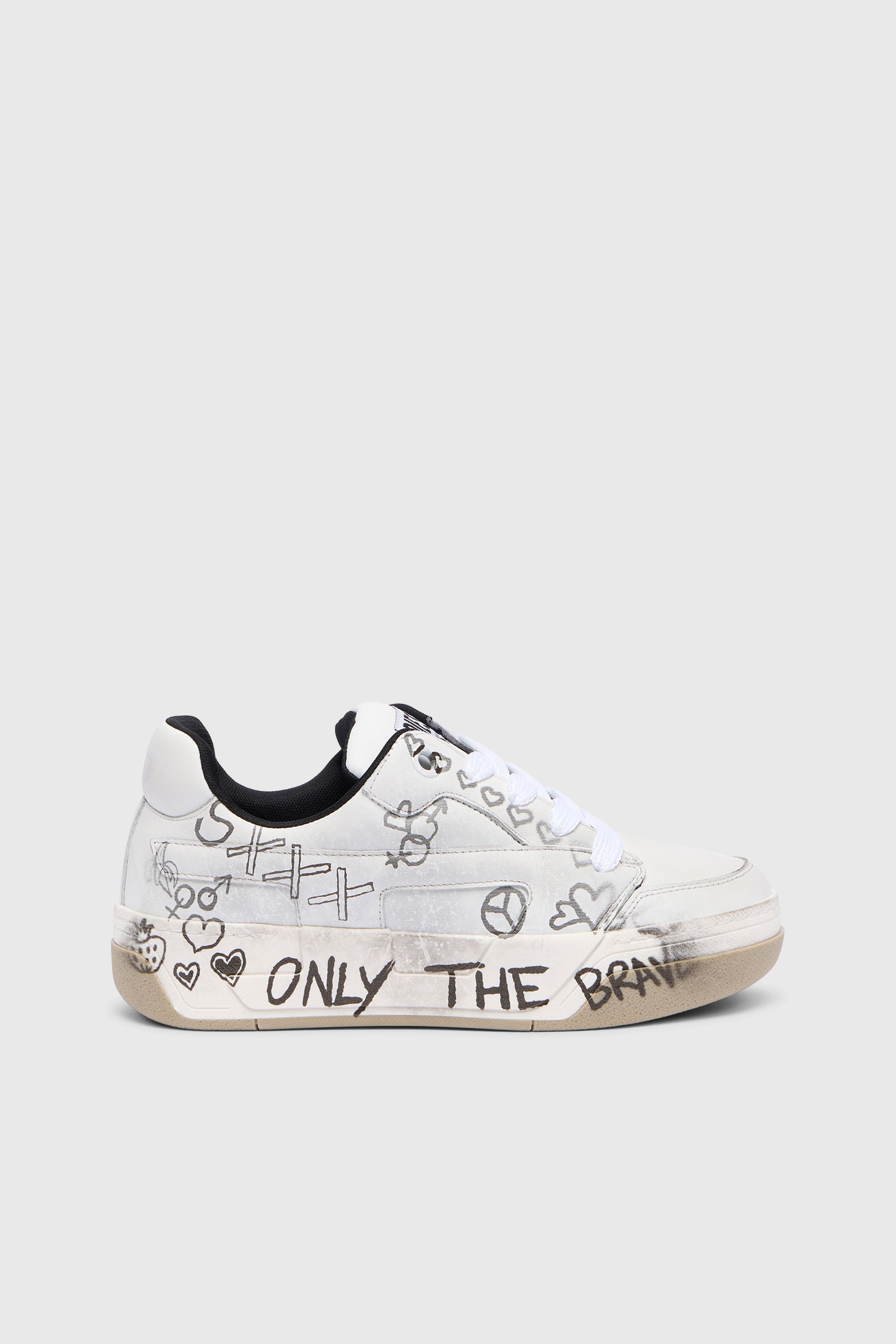 Diesel - S-D-OLLIE LOW W, S-D-Ollie-Sneaker in pelle con stampa graffiti Donna in Bianco - 1