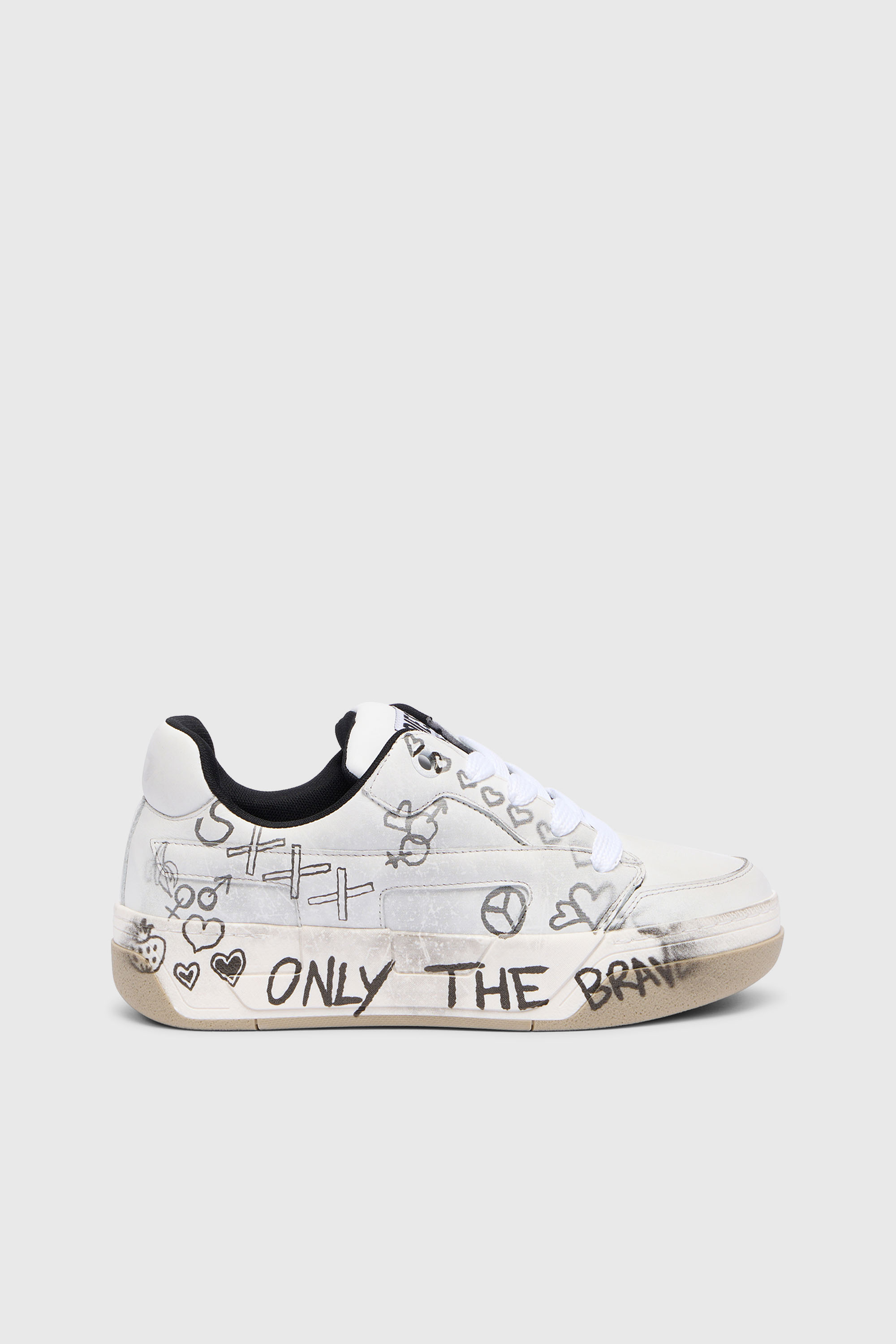 Diesel - S-D-OLLIE LOW W, S-D-Ollie-Sneaker in pelle con stampa graffiti Donna in Bianco - 1