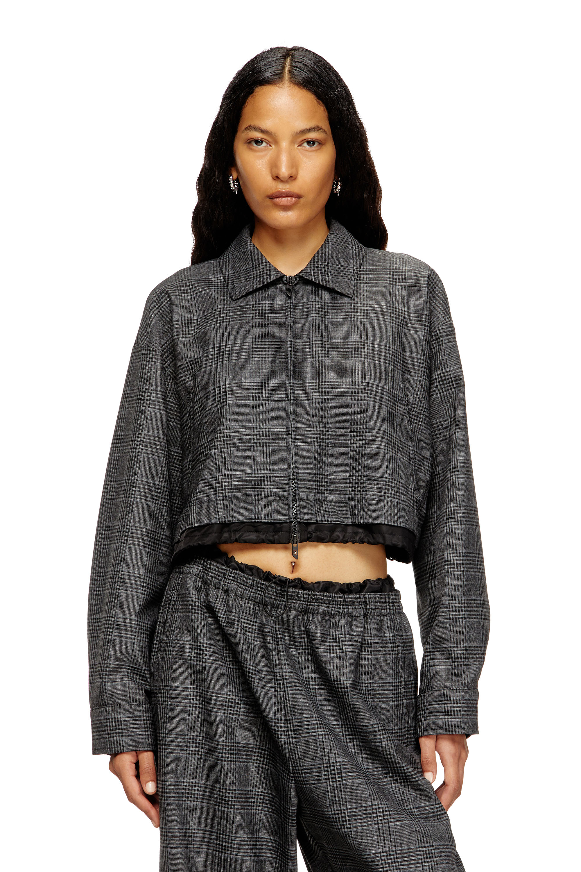 Diesel - J-TING-FEM, Giacca sportiva lunghezza cropped in misto lana Principe di Galles Donna in Nero - 3