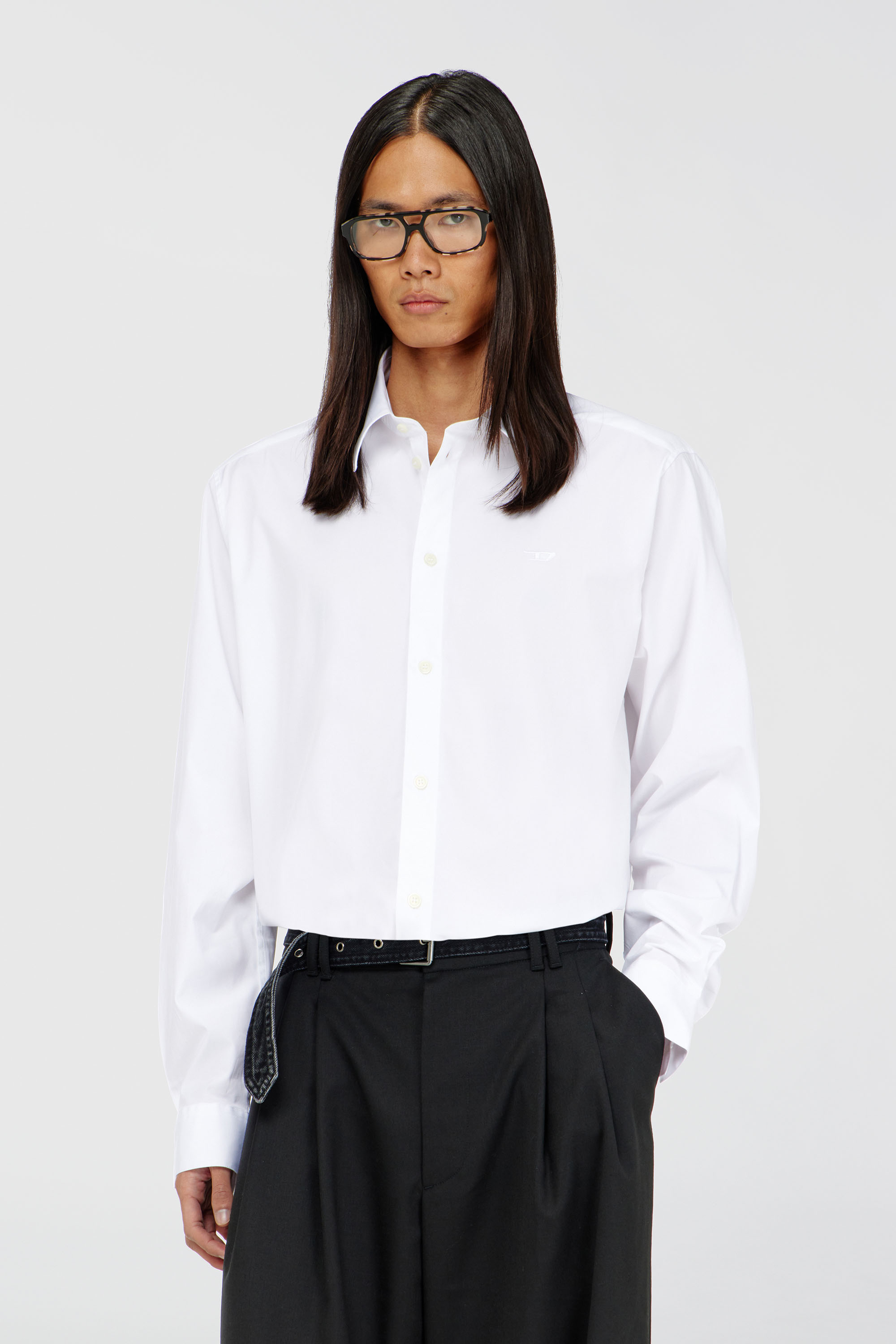 Diesel - S-SIMPLY-NA-GSBH, Camicia in popeline stretch con ricamo D Uomo in Bianco - 1