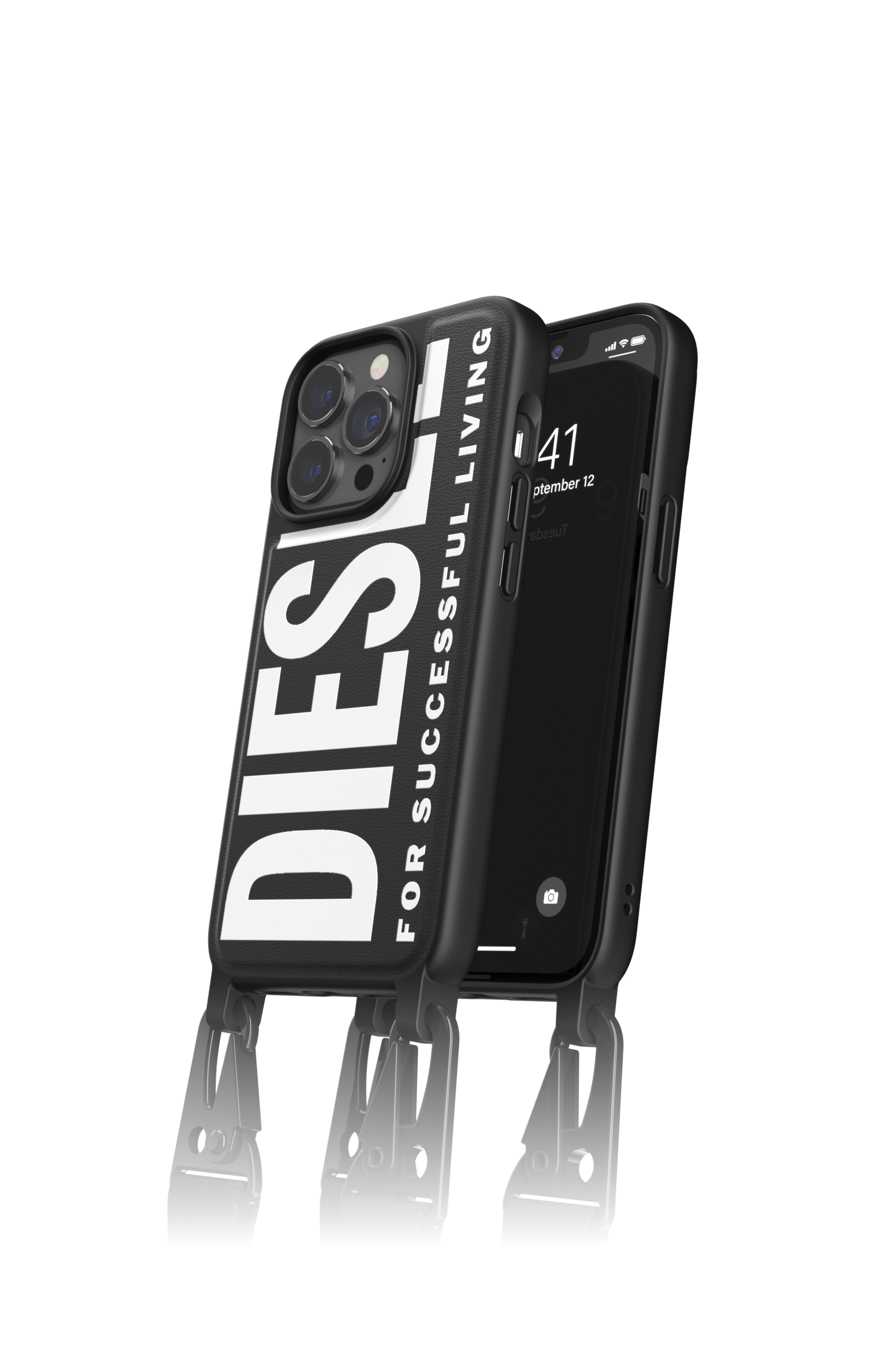 Diesel - 47169 NECKLACE CASE, Custodia rigida con cordino per iPhone 13/13 Pro Unisex in Nero - 1