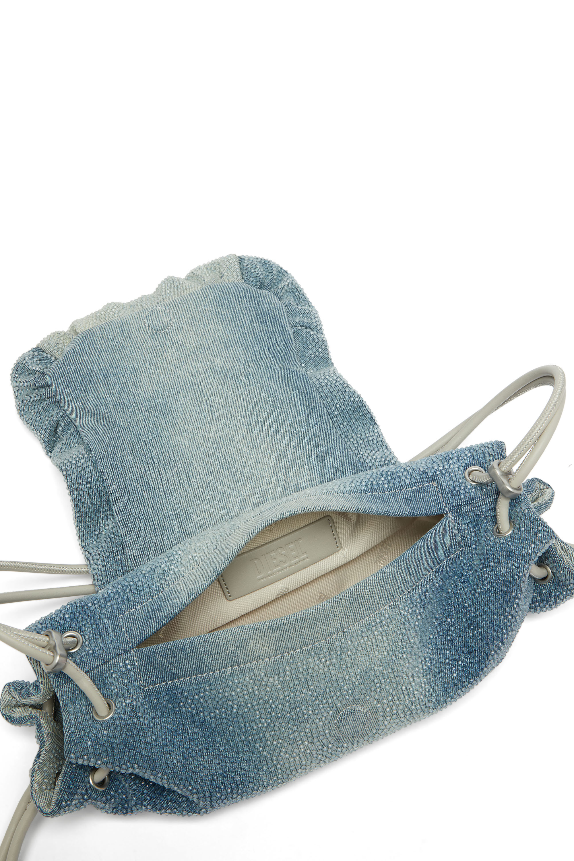 Diesel - SCRUNCH-D SHOULDER S, Scrunch-D - Borsa a spalla in denim con cristalli trasparenti Donna in Blu - 3