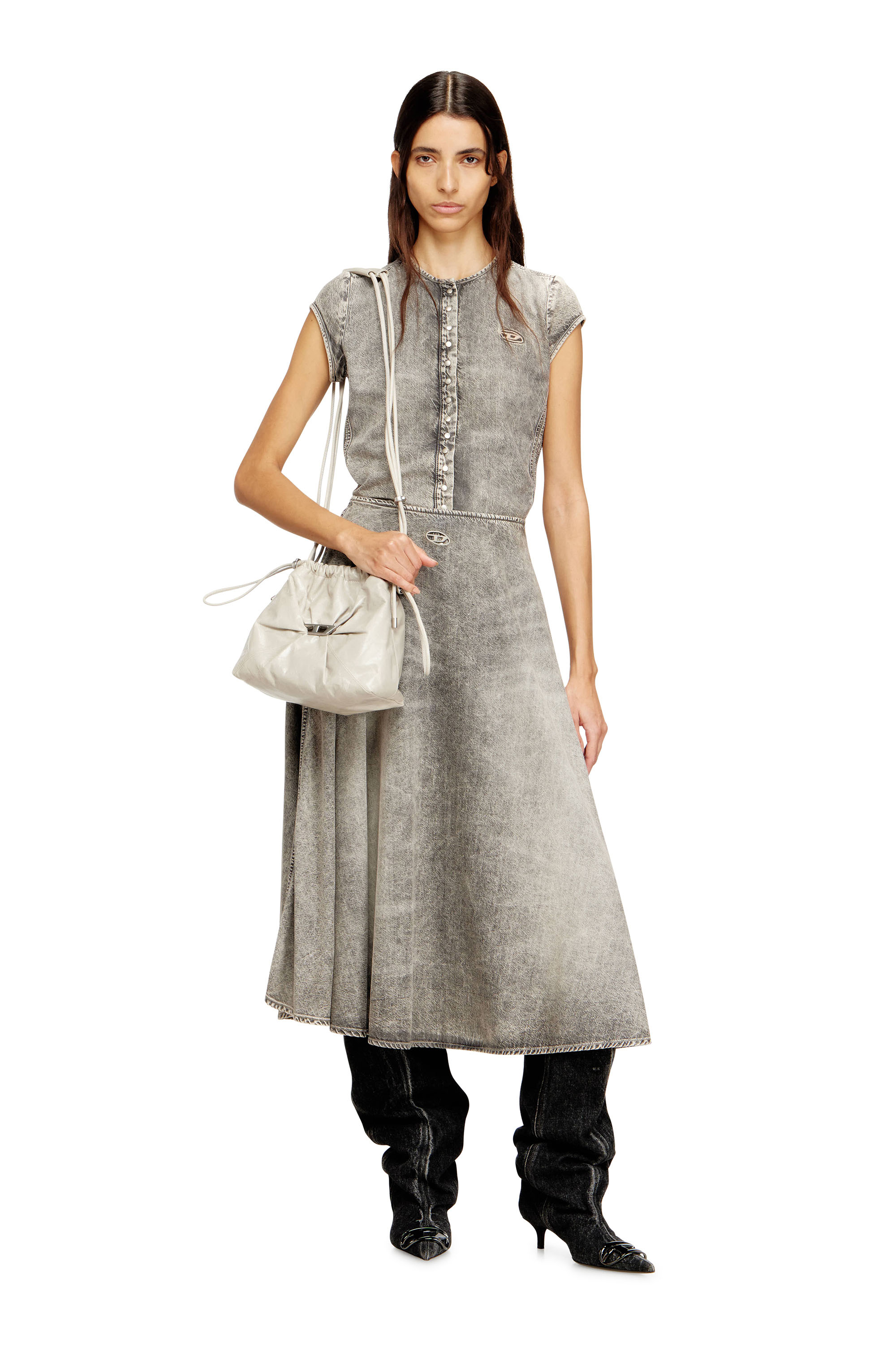 Diesel - SCRUNCH-D BUCKET, Scrunch-D-Borsa bucket in pelle lucida stropicciata Donna in Bianco - 2